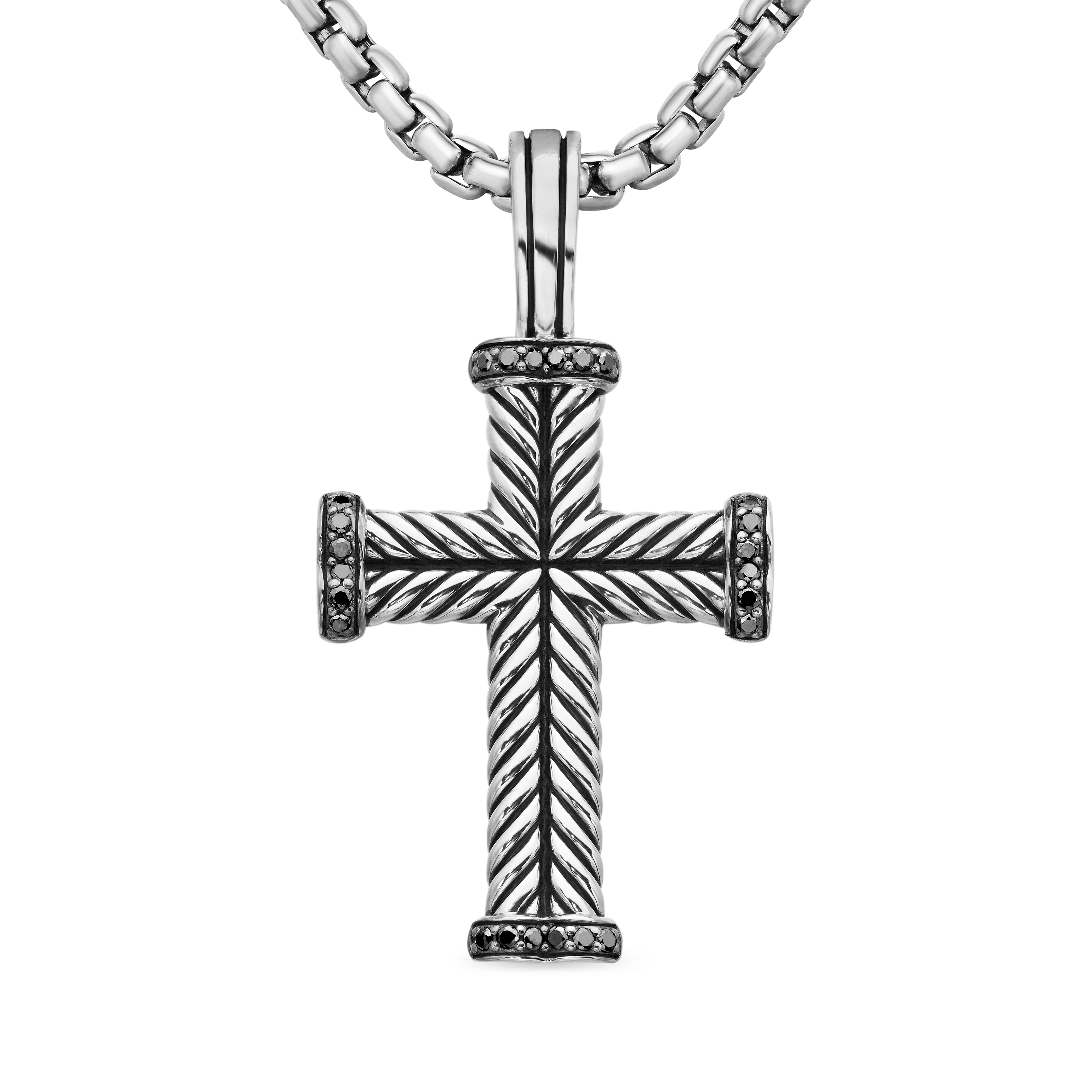 Large Chevron Cross Enhancer in Sterling Silver with Black Diamonds Large Chevron Cross Enhancer in Sterling Silver with Black Diamonds