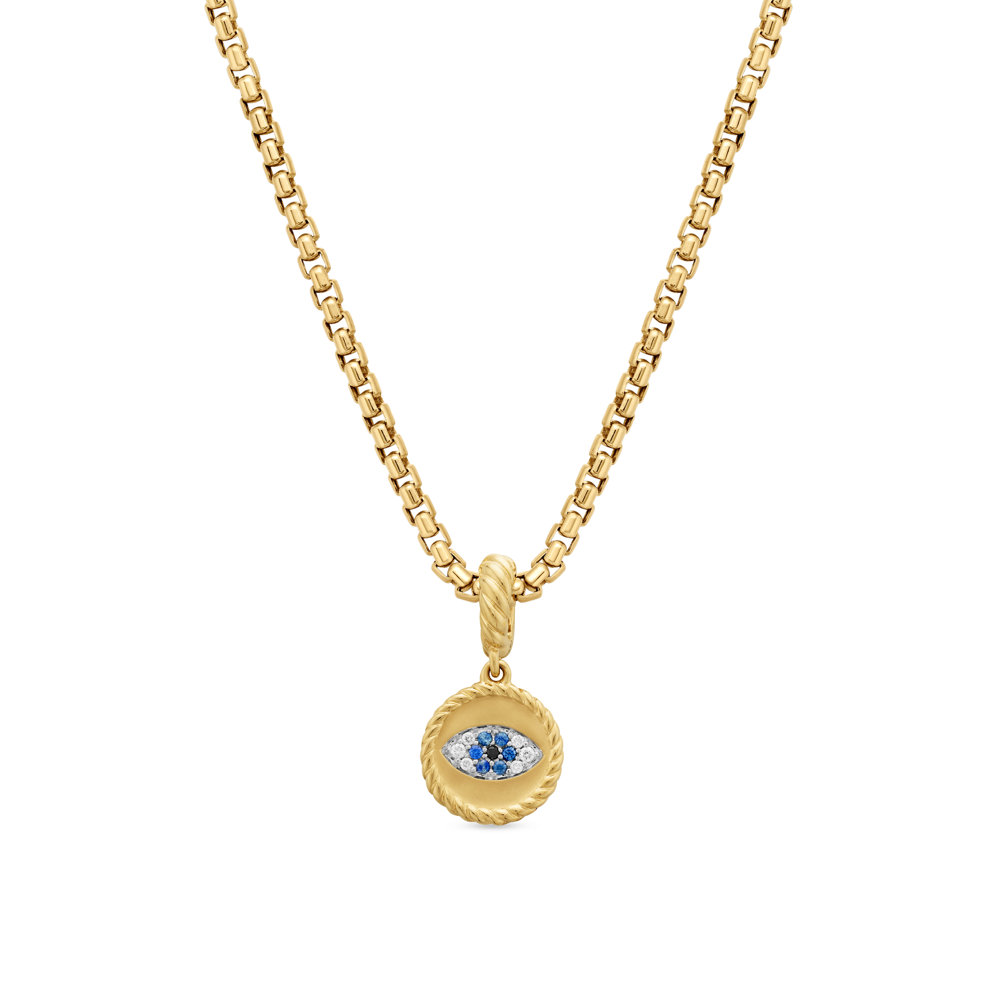Evil Eye Amulet in 18K Yellow Gold with Pavé Blue Sapphires and Diamonds, 18.8mm Evil Eye Amulet in 18K Yellow Gold with Pavé Blue Sapphires and Diamonds, 18.8mm