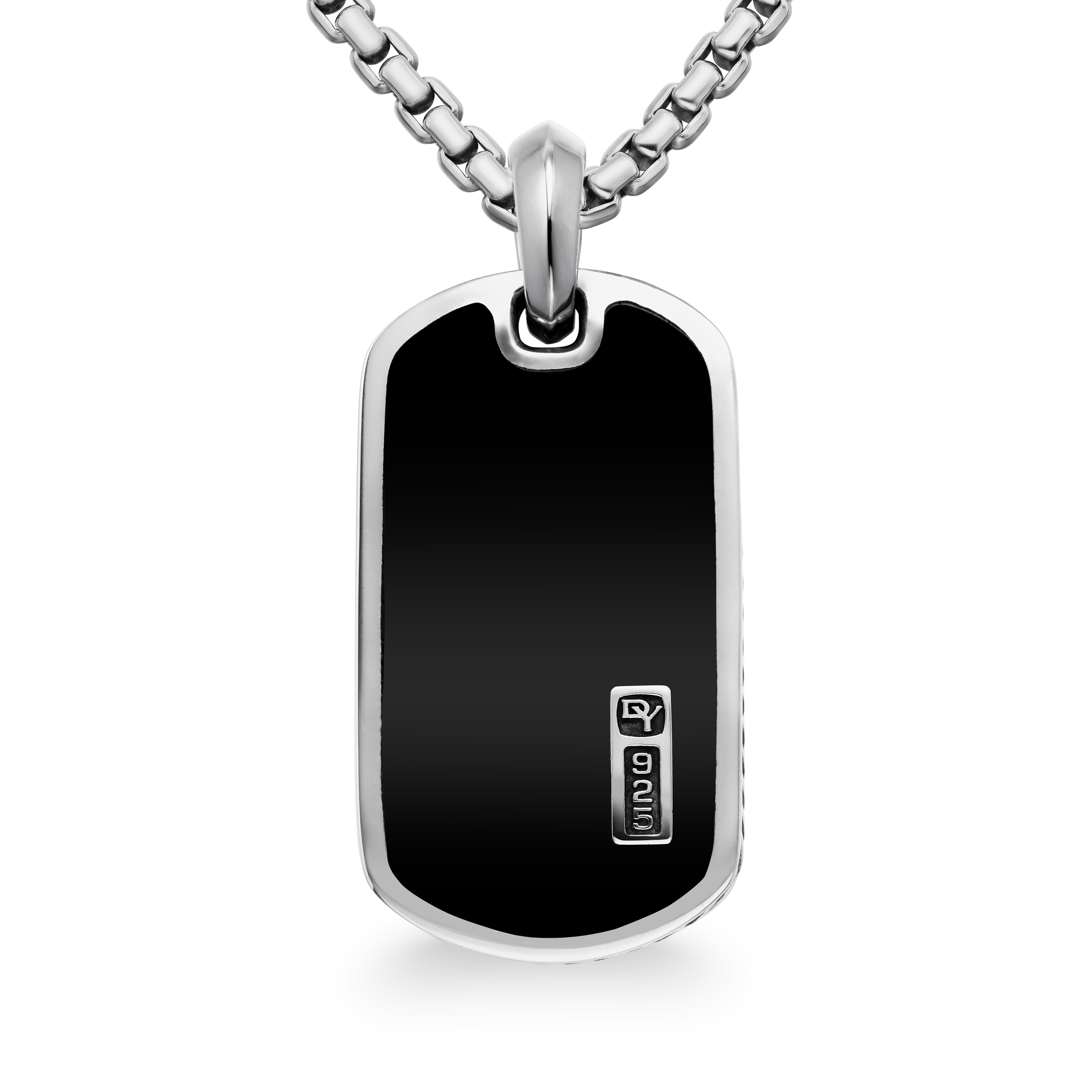 Exotic Stone tag with black onyx inlay in sterling silver, 35mm Exotic Stone tag with black onyx inlay in sterling silver, 35mm