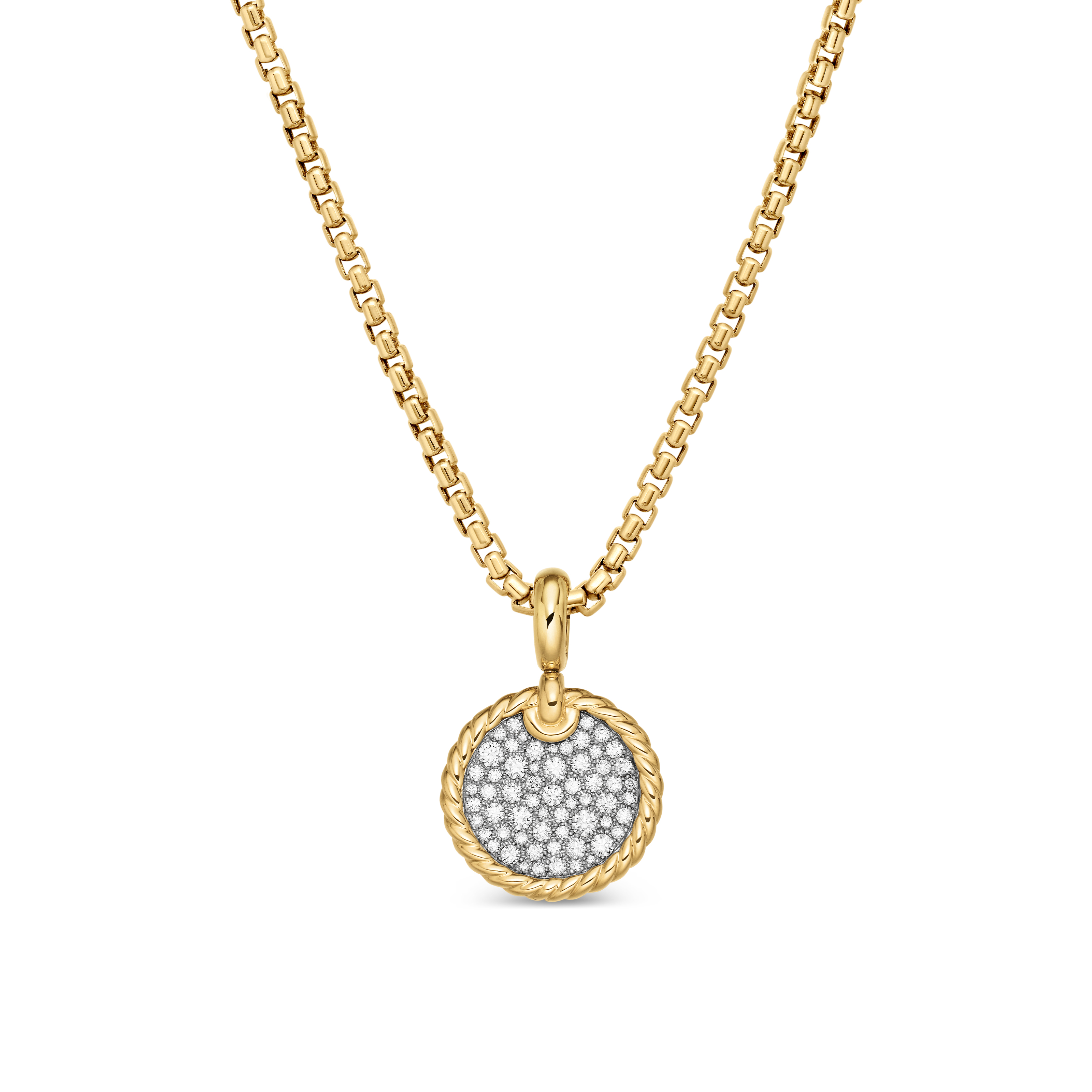 DY Elements® Disc Pendant in 18K Yellow Gold with Diamonds, 14mm DY Elements® Disc Pendant in 18K Yellow Gold with Diamonds, 14mm