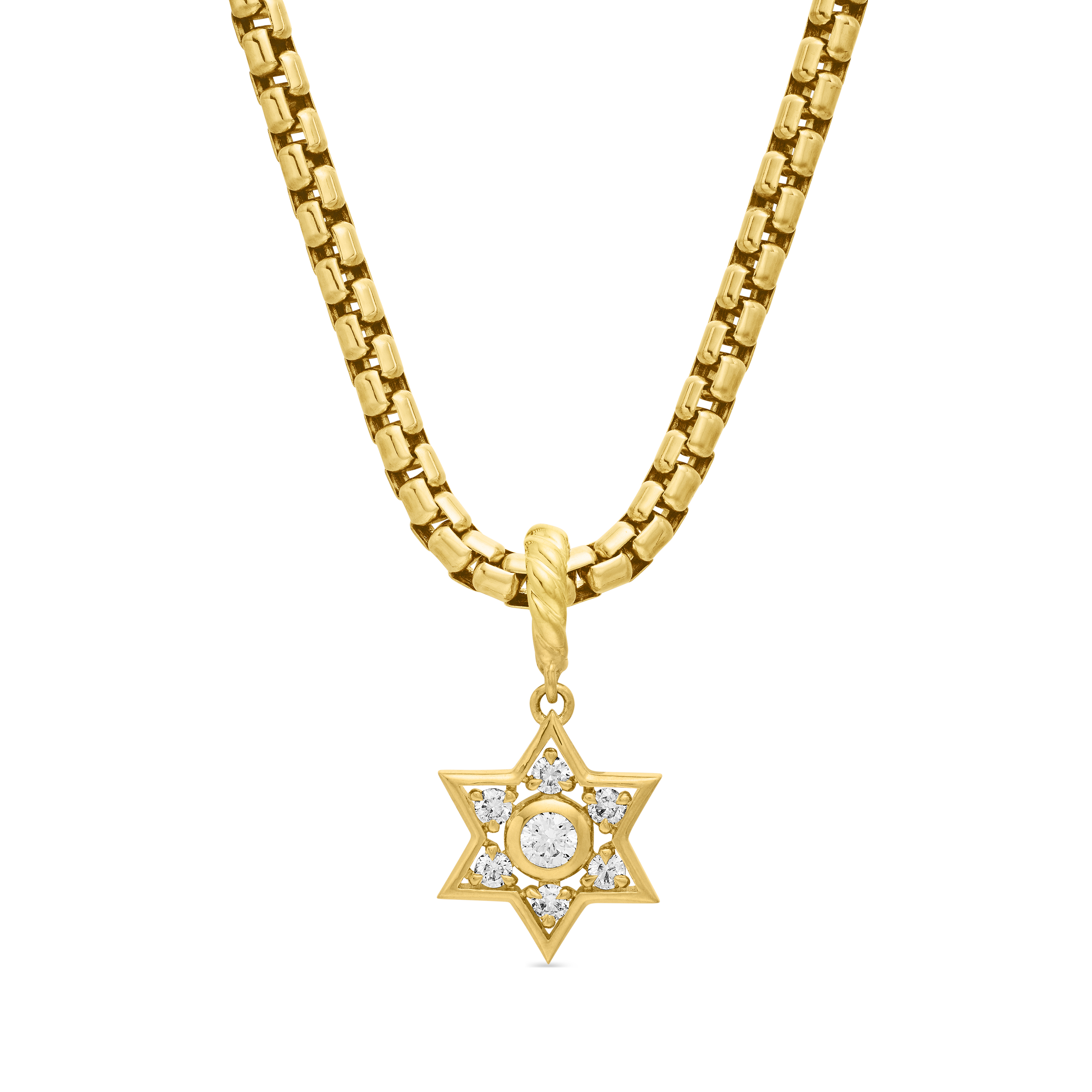 Star of David Pendant in 18K Yellow Gold with Diamonds, 17.2mm