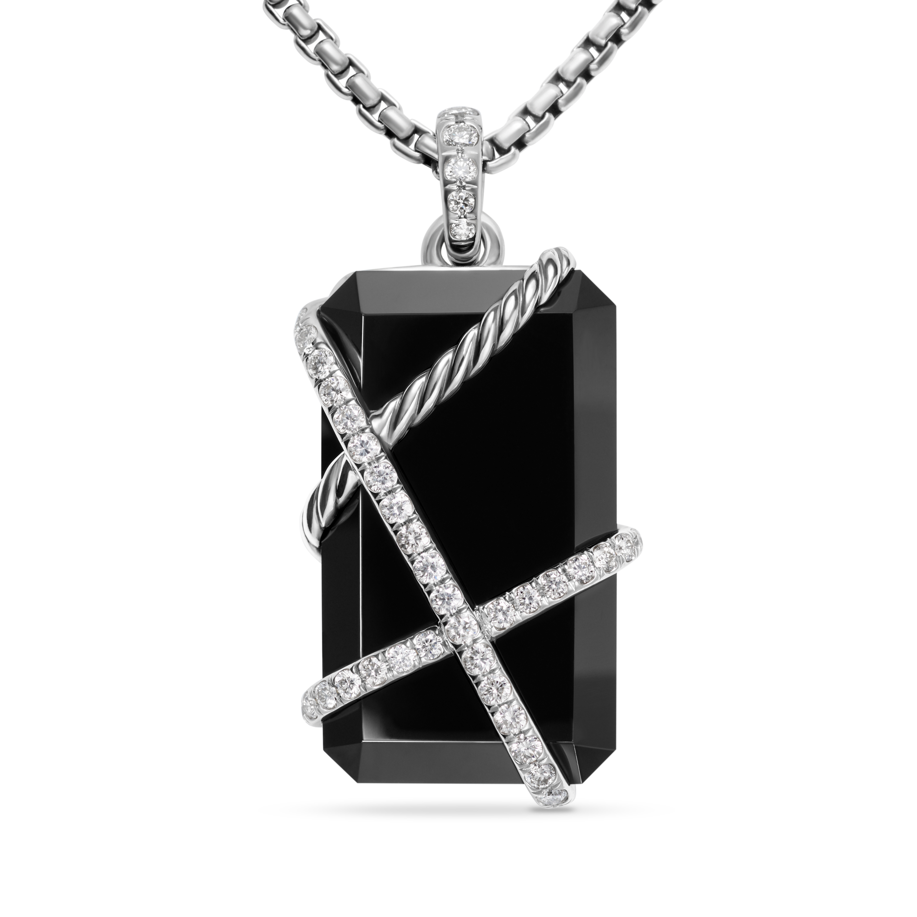 Cable Wrap Amulet in Sterling Silver with Black Onyx and Diamonds, 45mm Cable Wrap Amulet in Sterling Silver with Black Onyx and Diamonds, 45mm