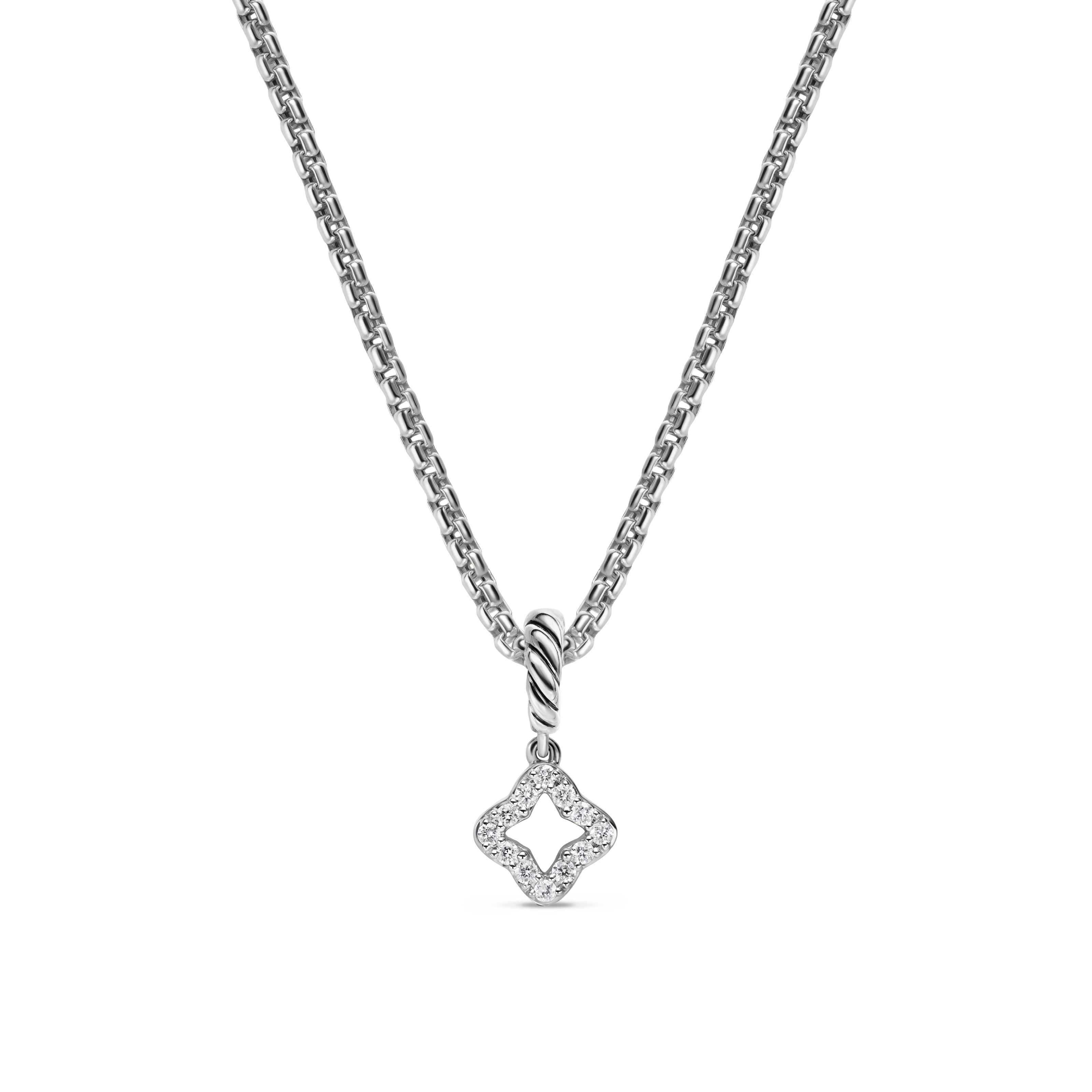 Micro Pavé Quatrefoil Amulet in Sterling Silver with Diamonds, 7.4mm Micro Pavé Quatrefoil Amulet in Sterling Silver with Diamonds, 7.4mm