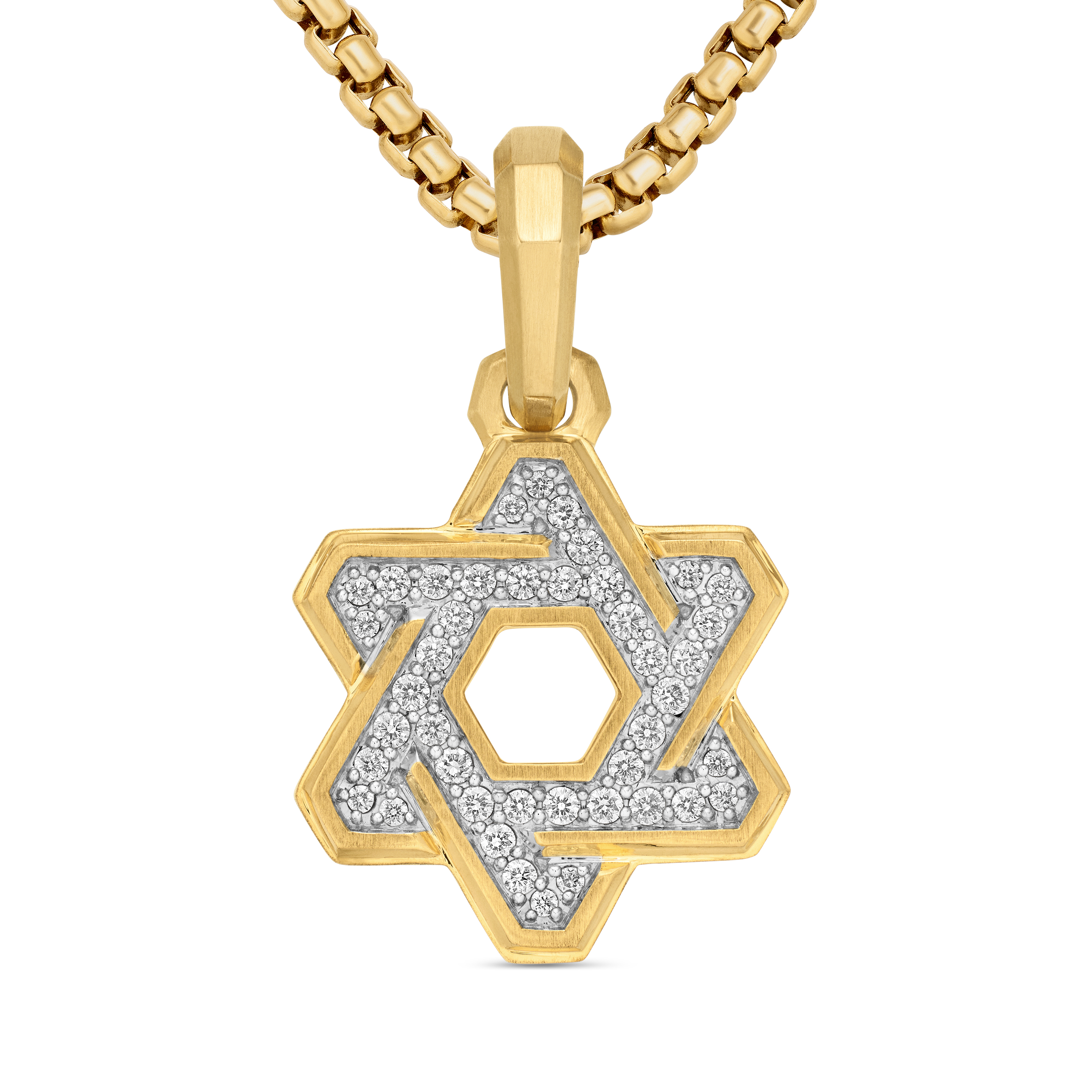 Deco Star of David Pendant in 18K Yellow Gold with Diamonds, 24mm Deco Star of David Pendant in 18K Yellow Gold with Diamonds, 24mm