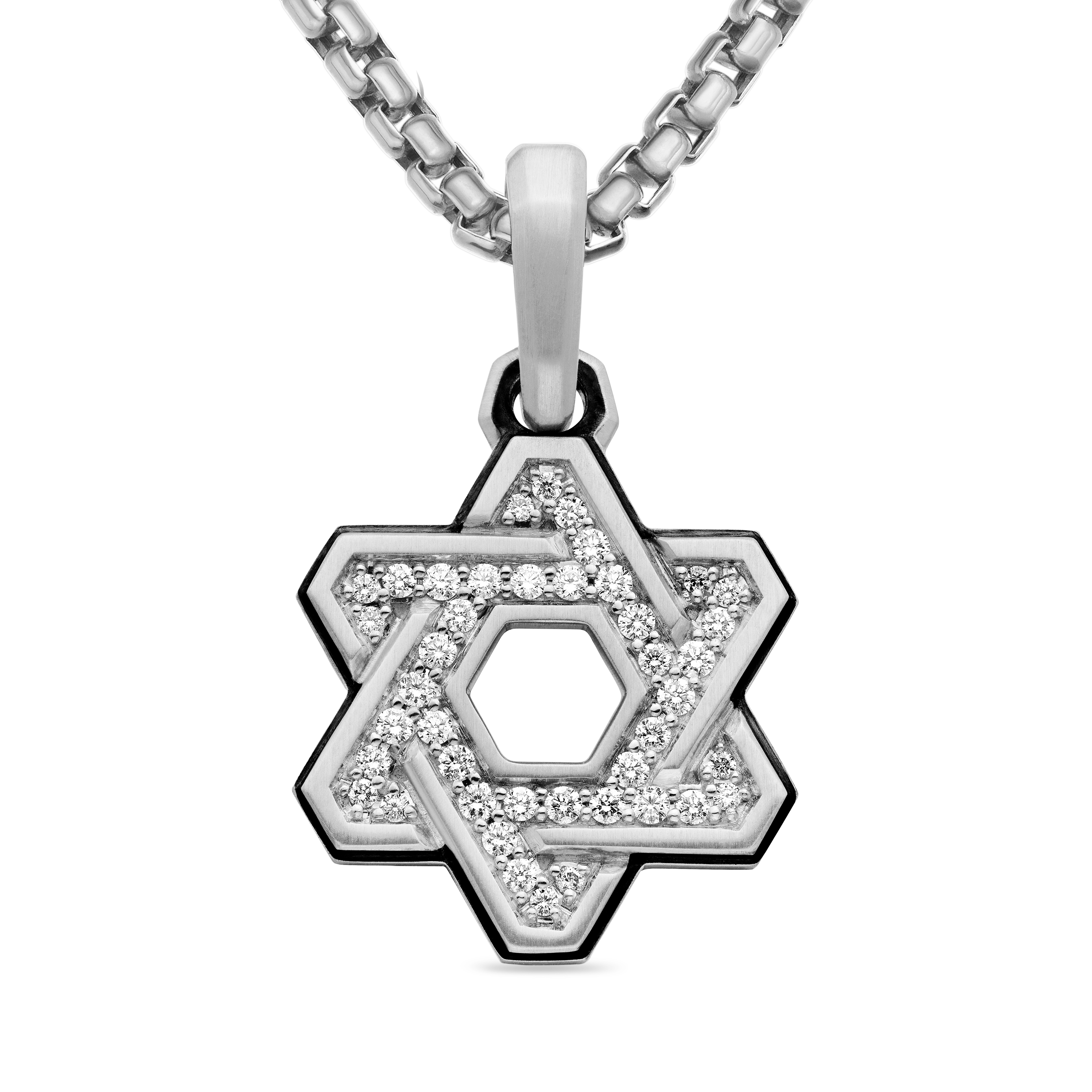 Deco Star of David Pendant in Sterling Silver with Diamonds, 24mm Deco Star of David Pendant in Sterling Silver with Diamonds, 24mm