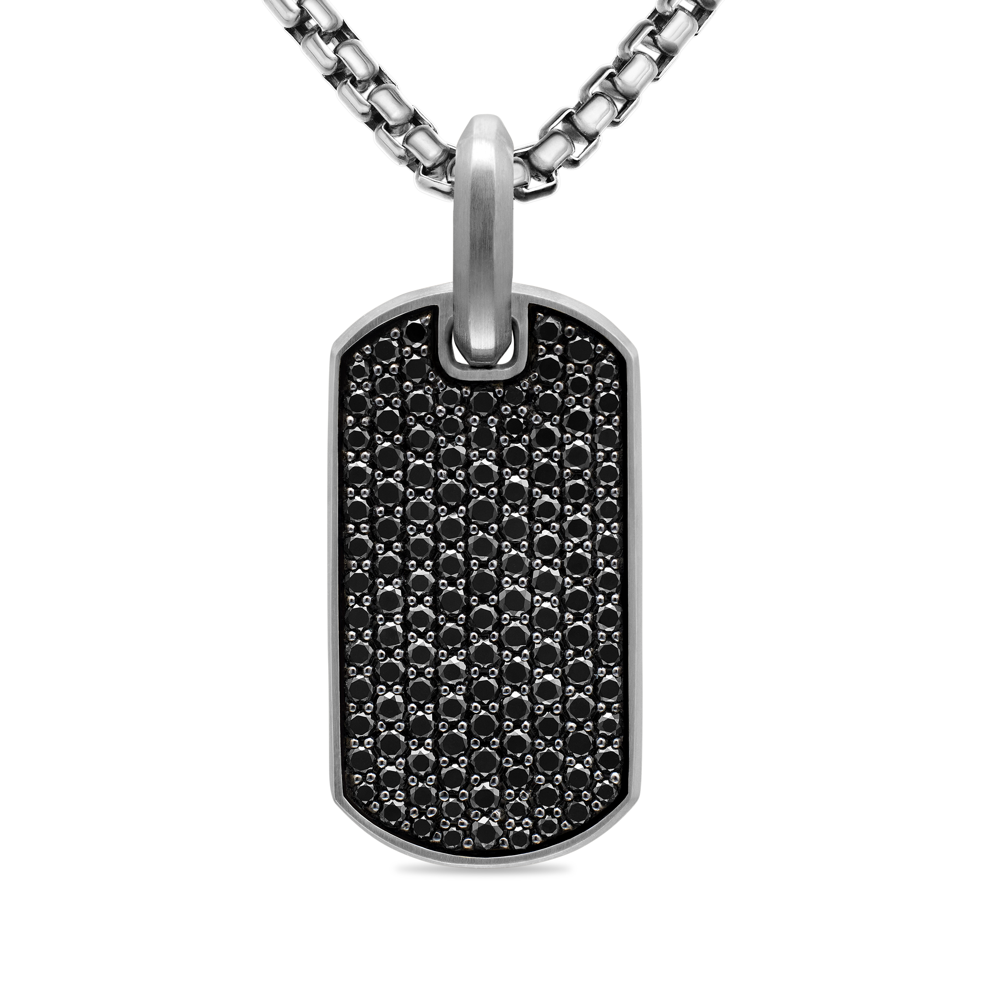 Chevron Tag in Sterling Silver with Black Diamonds, 27mm Chevron Tag in Sterling Silver with Black Diamonds, 27mm