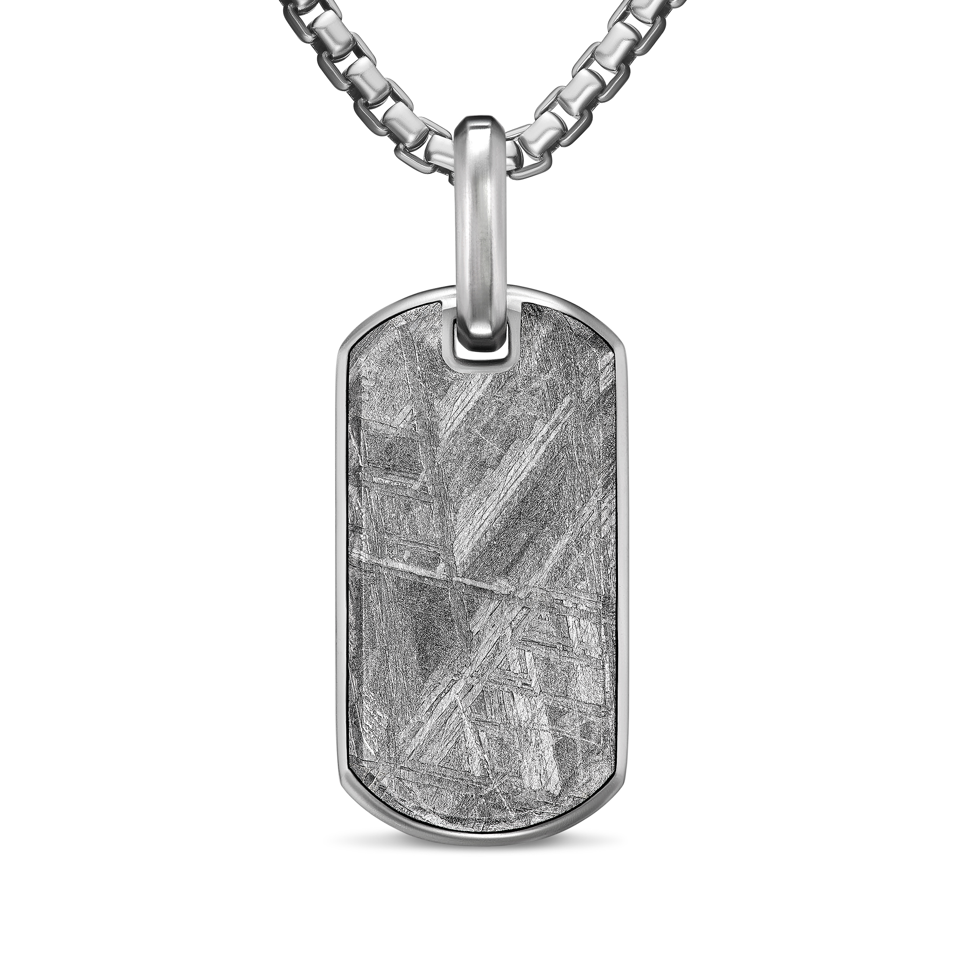 Chevron Tag in Sterling Silver with Meteorite, 27mm Chevron Tag in Sterling Silver with Meteorite, 27mm