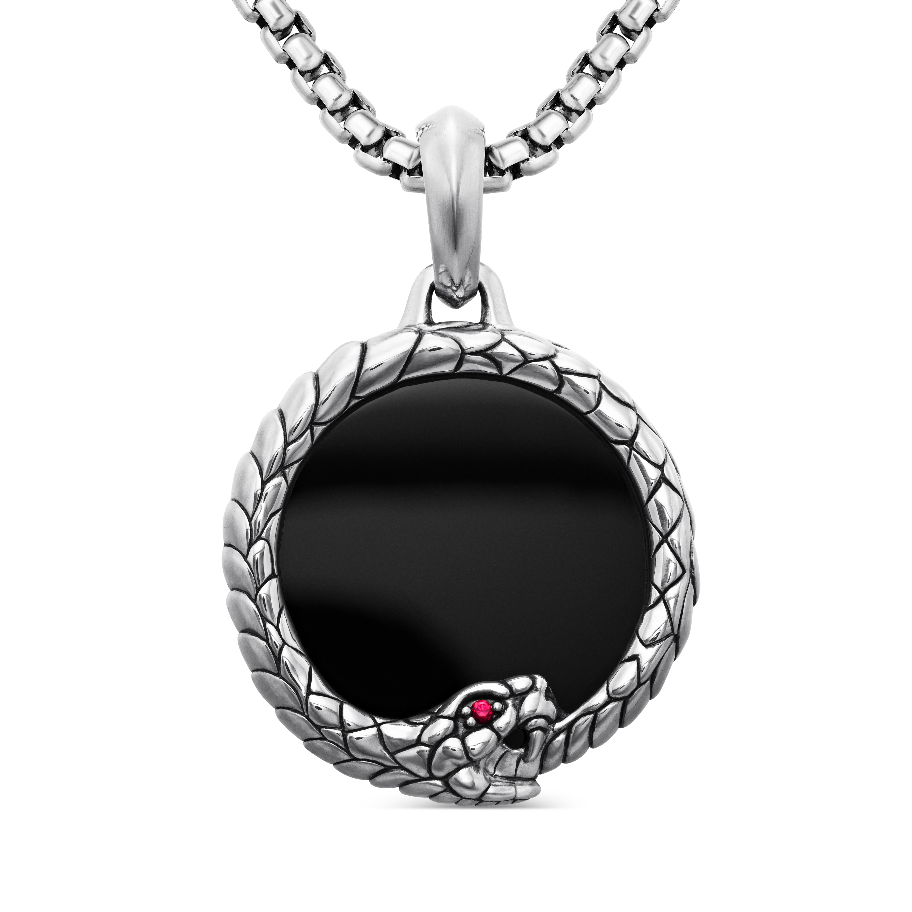 Cairo Ouroboros Amulet in Sterling Silver with Black Onyx and Ruby, 25mm Cairo Ouroboros Amulet in Sterling Silver with Black Onyx and Ruby, 25mm
