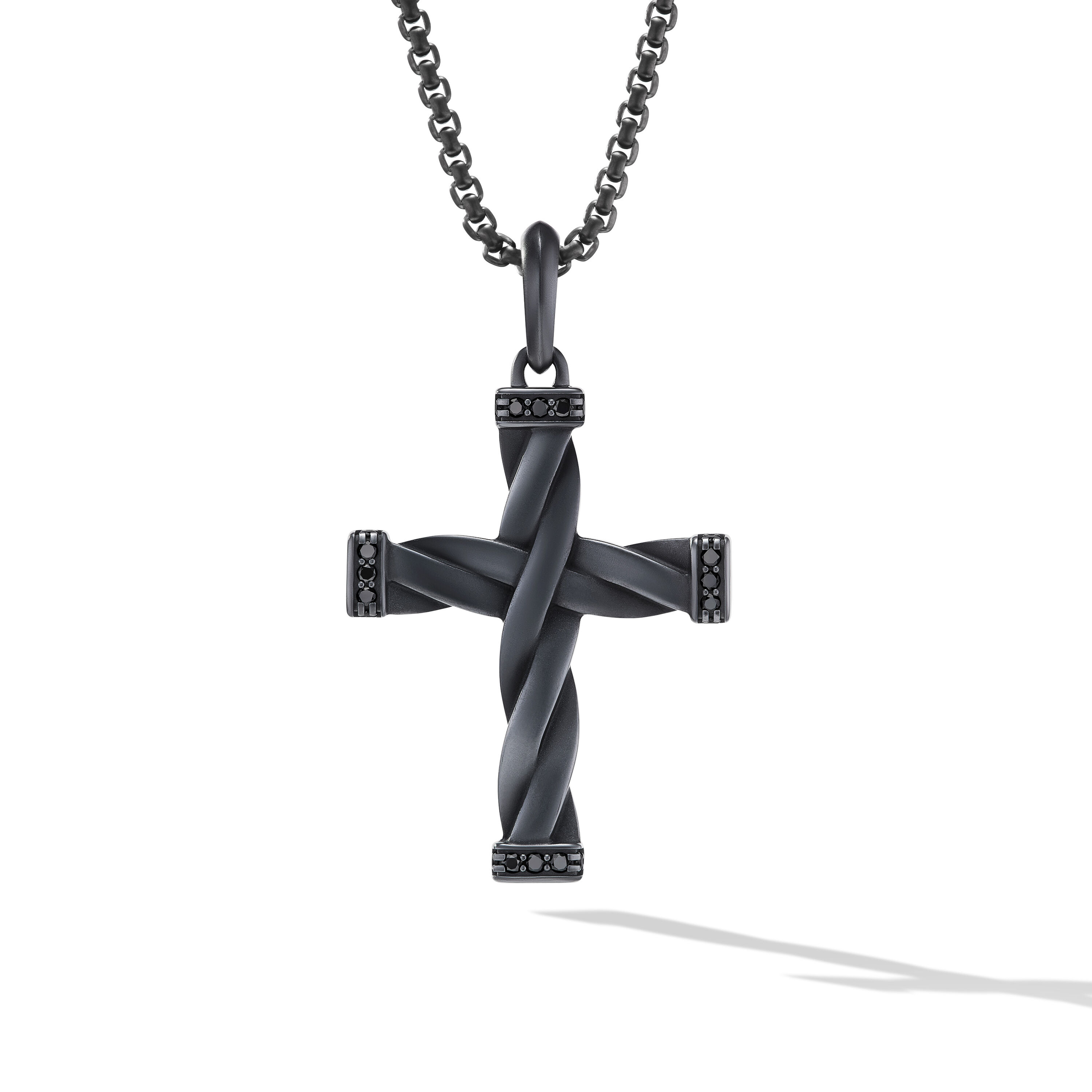 DY Helios™ Cross Pendant in Black Titanium with Black Diamonds, 48mm DY Helios™ Cross Pendant in Black Titanium with Black Diamonds, 48mm