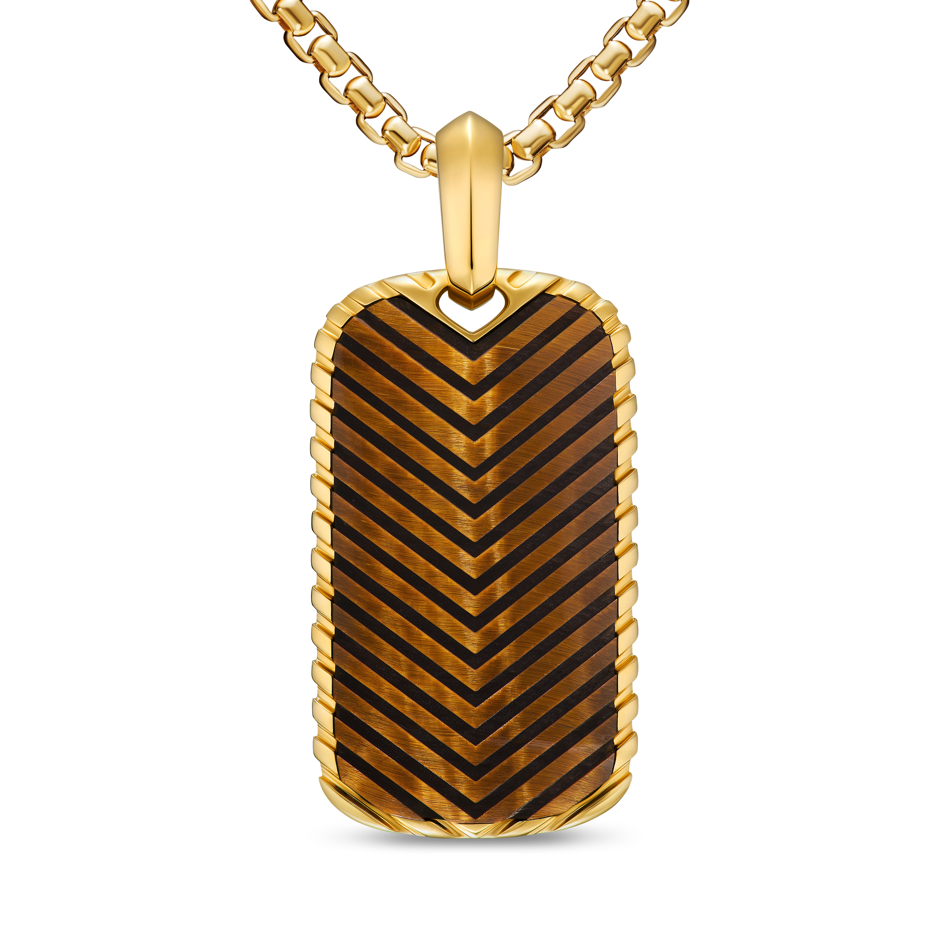 Chevron Tag in 18K Yellow Gold with Tiger's Eye, 34mm Chevron Tag in 18K Yellow Gold with Tiger's Eye, 34mm