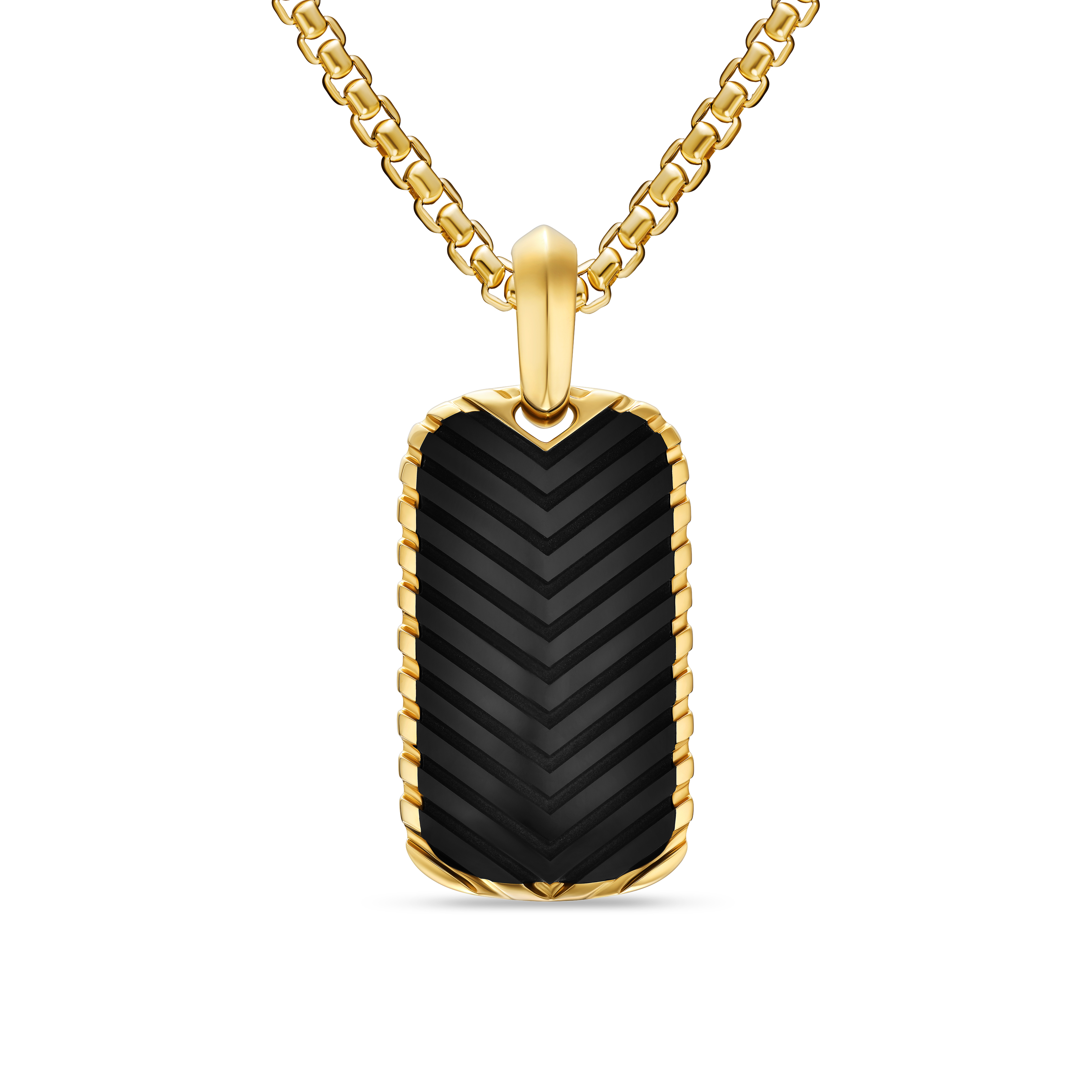 Chevron Tag in 18K Yellow Gold with Black Onyx, 27mm