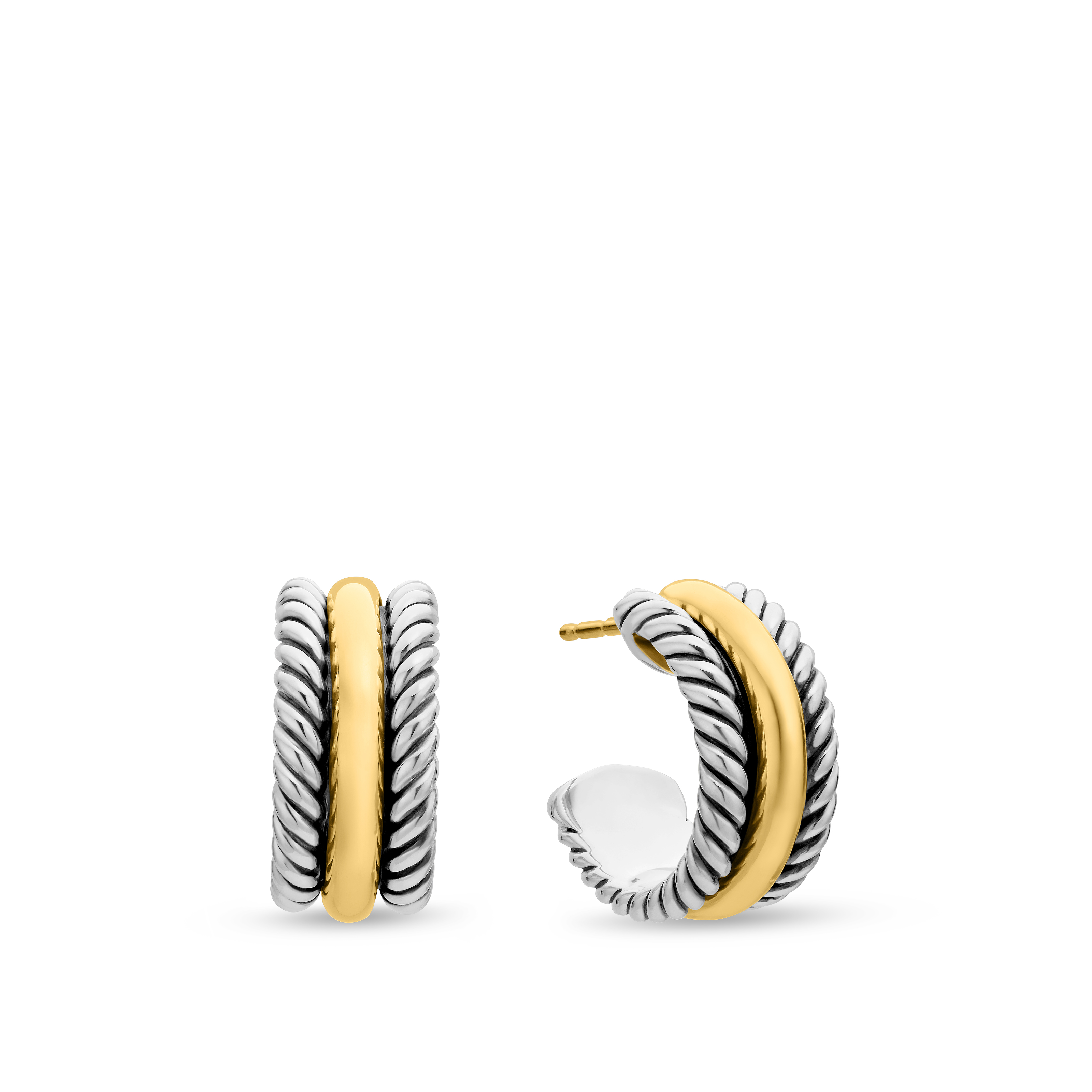 Cable Collectibles® Huggie Hoop Earrings in Sterling Silver with 14K Yellow Gold, 15.6mm Cable Collectibles® Huggie Hoop Earrings in Sterling Silver with 14K Yellow Gold, 15.6mm