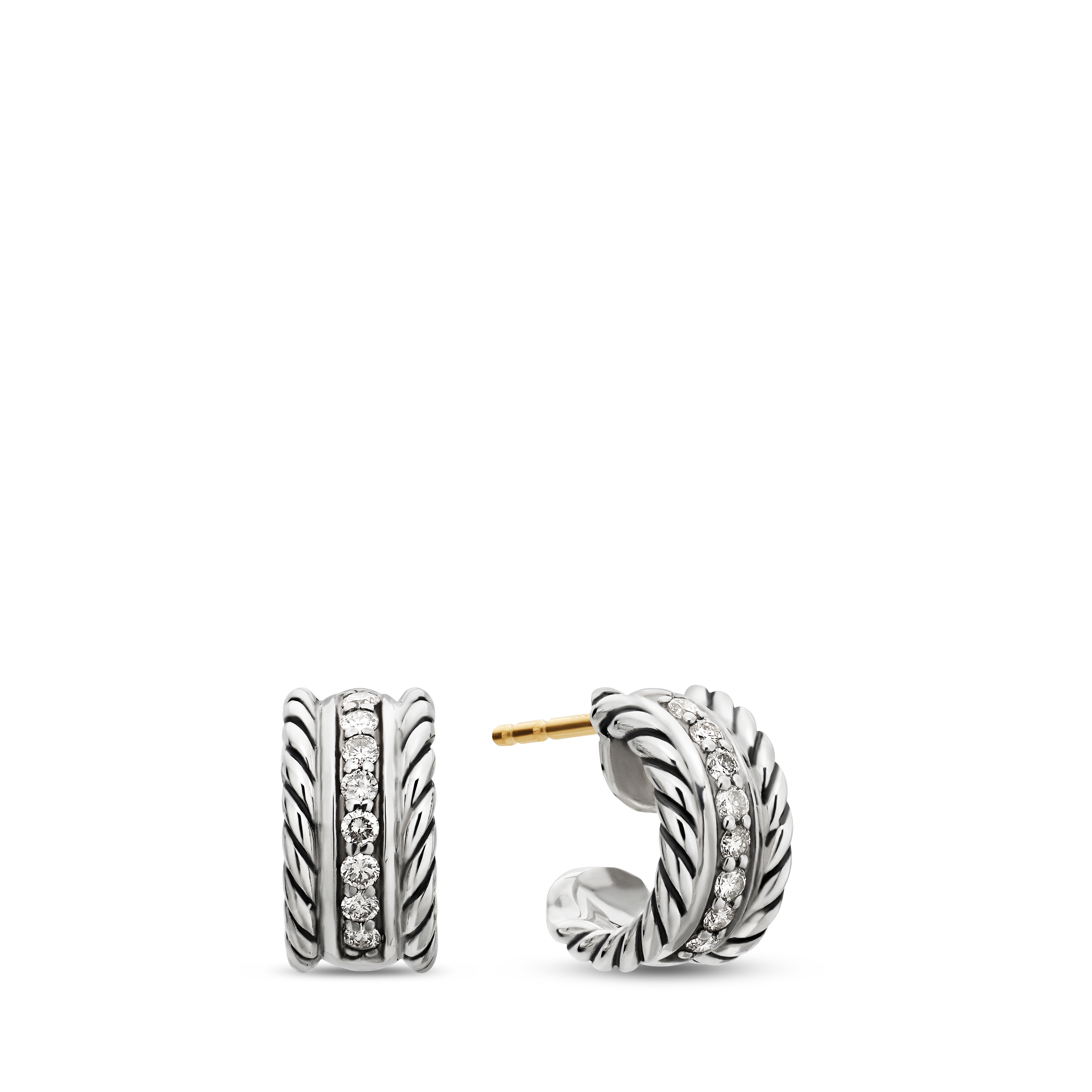 Cable Collectibles® Huggie Hoop Earrings in Sterling Silver with Pavé Diamonds, 11.4mm Cable Collectibles® Huggie Hoop Earrings in Sterling Silver with Pavé Diamonds, 11.4mm