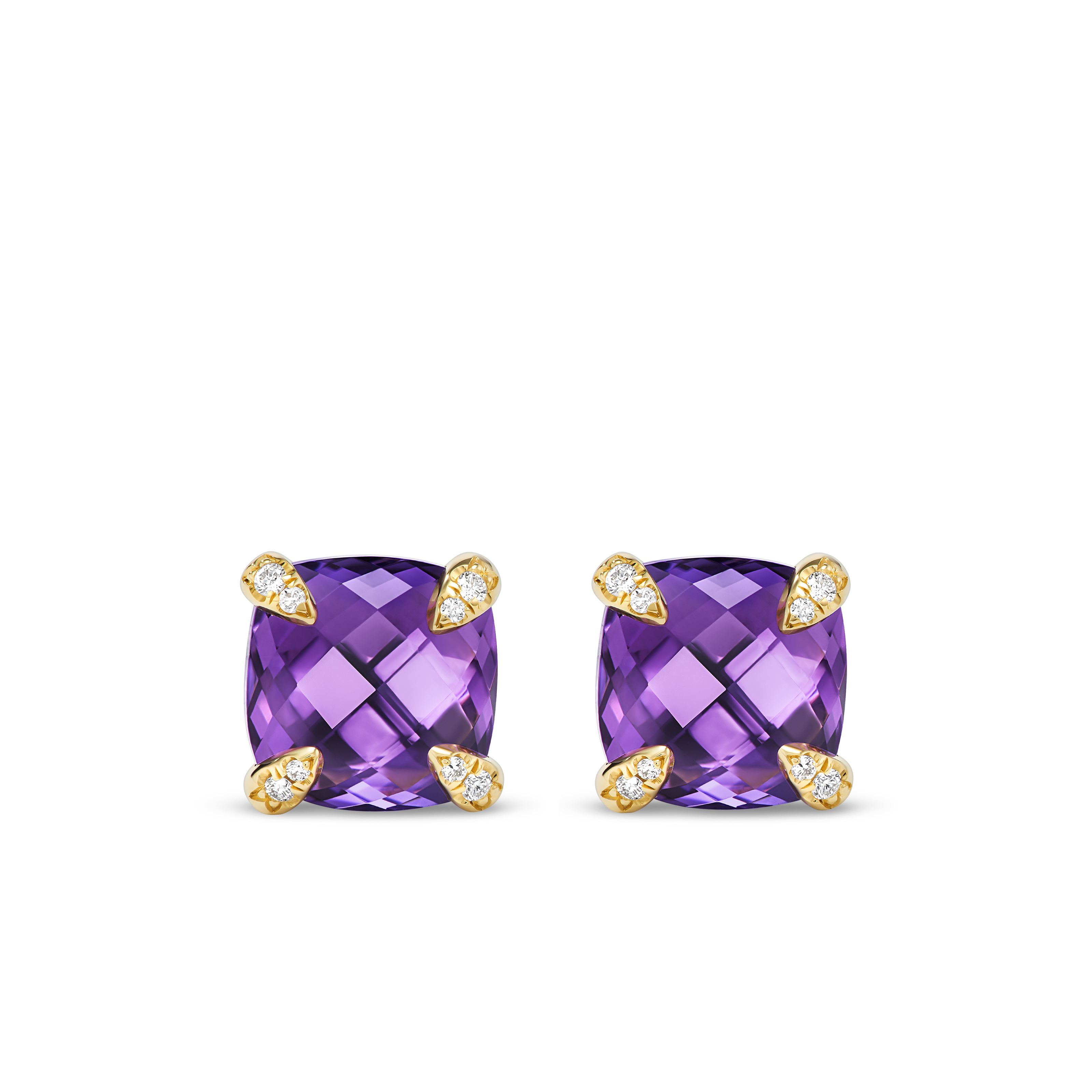 Chatelaine® Stud Earrings in 18K Yellow Gold with Amethyst and Diamonds, 8mm Chatelaine® Stud Earrings in 18K Yellow Gold with Amethyst and Diamonds, 8mm