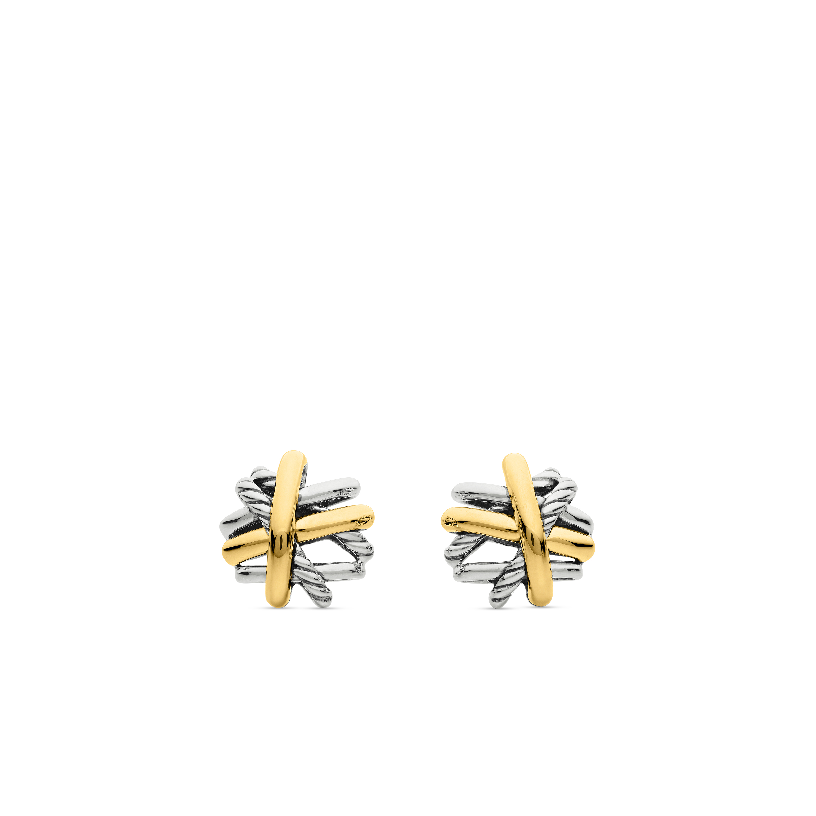 Crossover Stud Earrings in Sterling Silver with 18K Yellow Gold, 11mm Crossover Stud Earrings in Sterling Silver with 18K Yellow Gold, 11mm