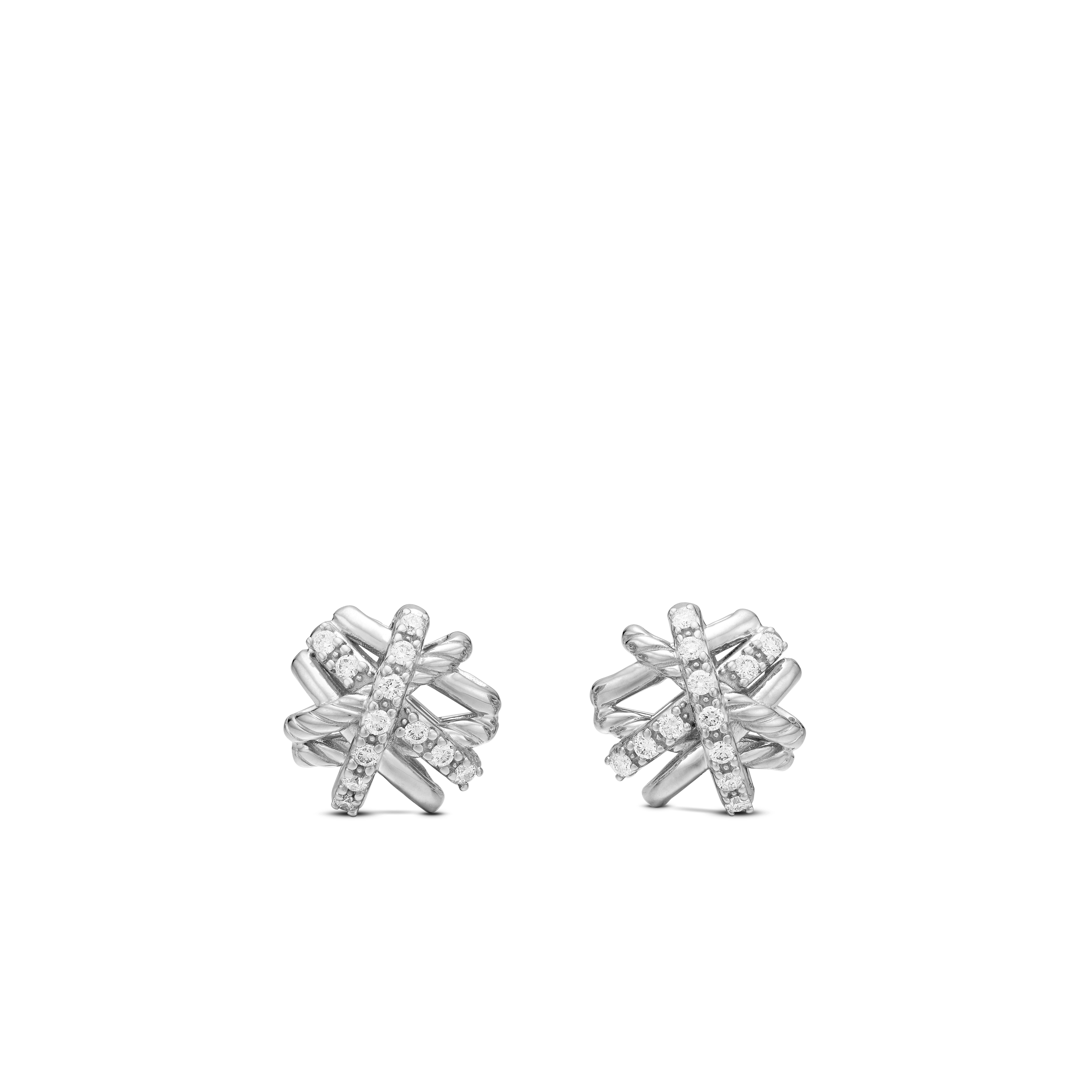 Crossover Stud Earrings in Sterling Silver with Diamonds, 11mm Crossover Stud Earrings in Sterling Silver with Diamonds, 11mm