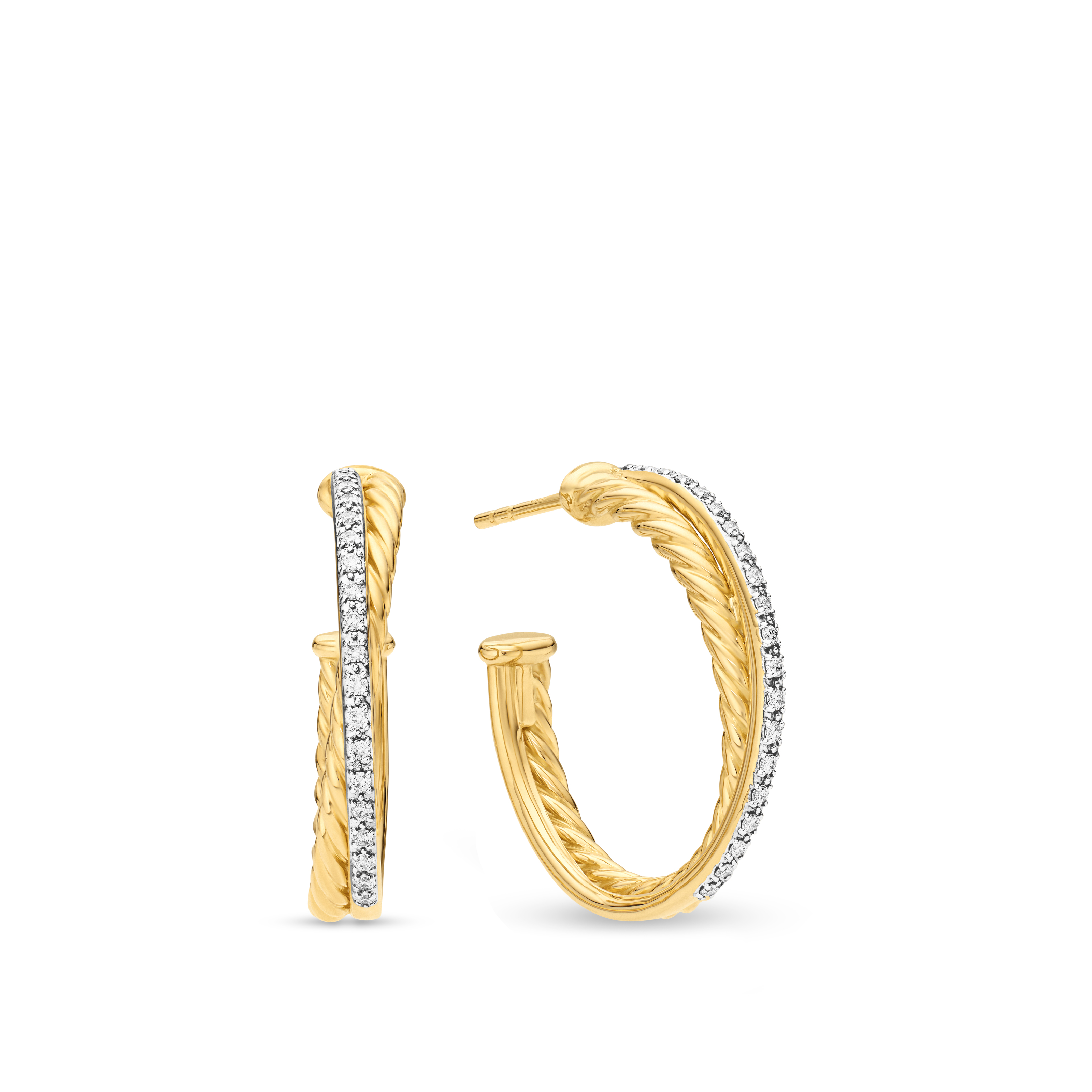 Crossover Hoop Earrings in 18K Yellow Gold with Diamonds, 26.5mm Crossover Hoop Earrings in 18K Yellow Gold with Diamonds, 26.5mm