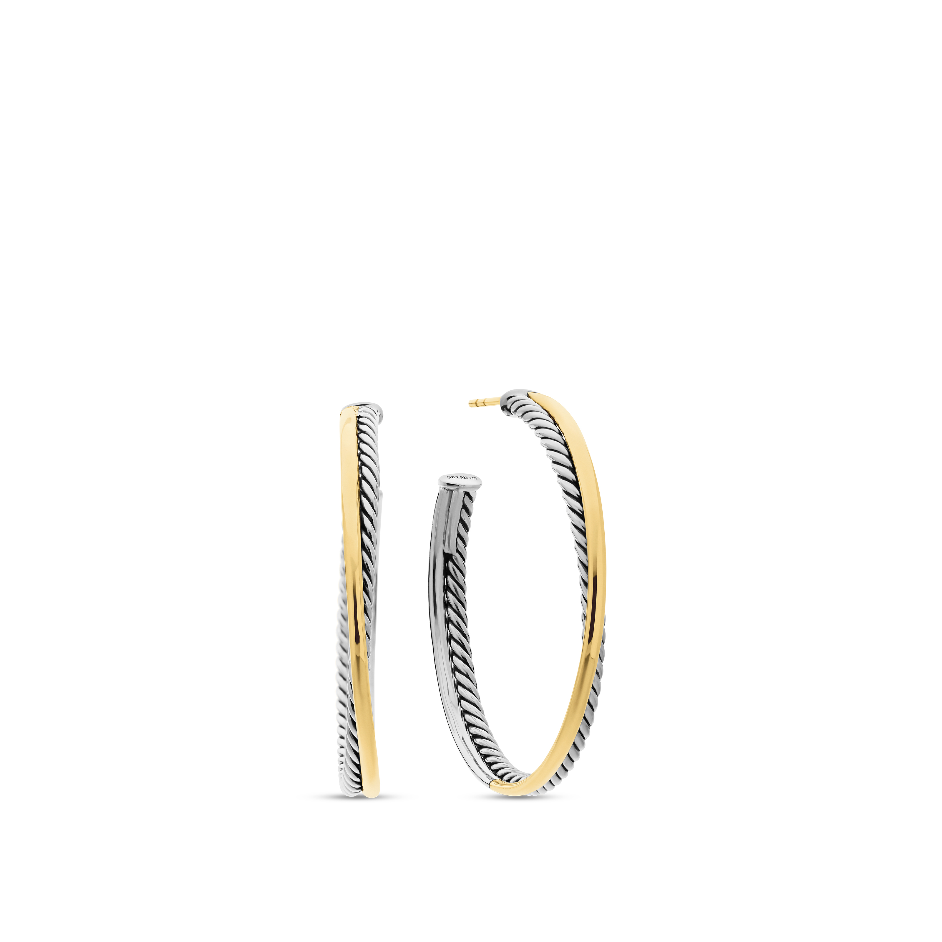 Crossover Hoop Earrings in Sterling Silver with 18K Yellow Gold, 44mm Crossover Hoop Earrings in Sterling Silver with 18K Yellow Gold, 44mm