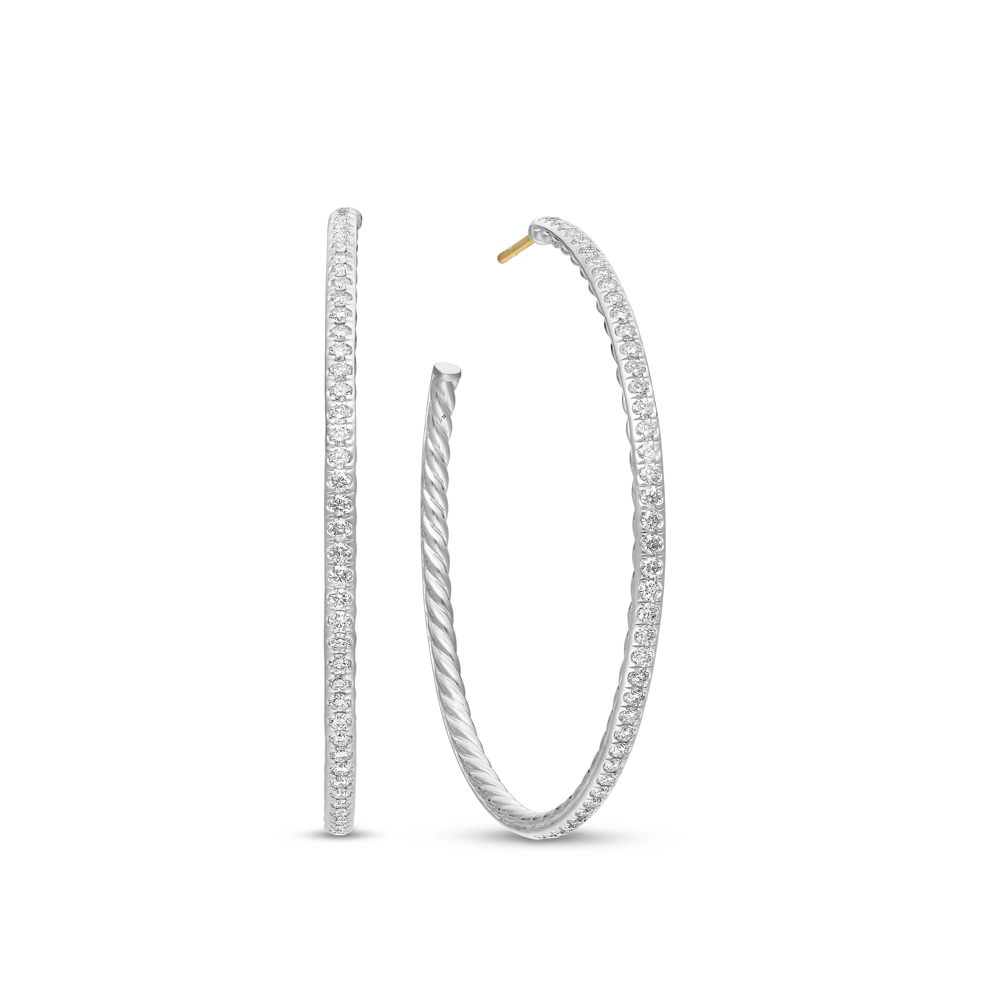 Pavé Hoop Earrings in Sterling Silver with Diamonds, 50.3mm