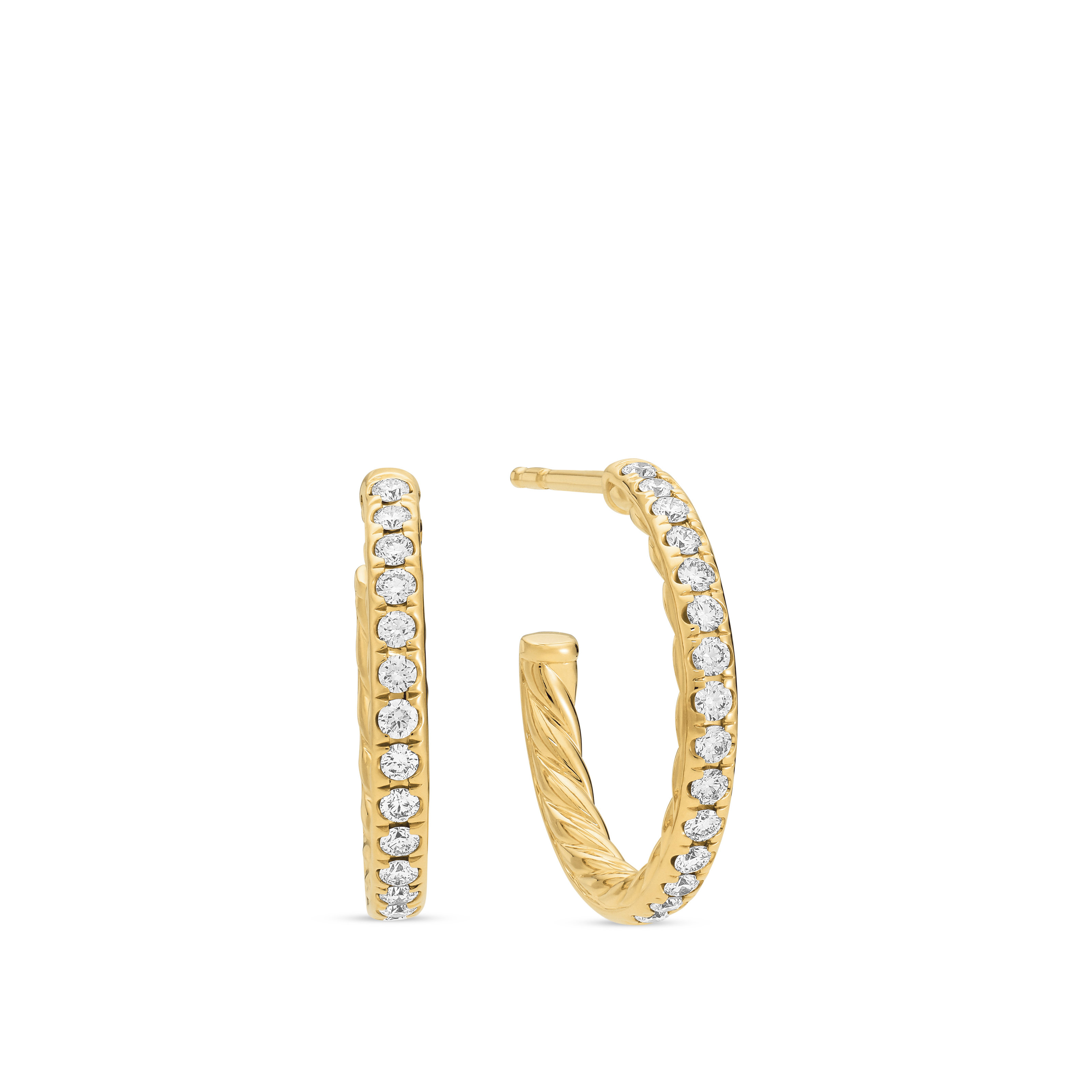 Pavé Hoop Earrings in 18K Yellow Gold with Diamonds, 19mm Pavé Hoop Earrings in 18K Yellow Gold with Diamonds, 19mm