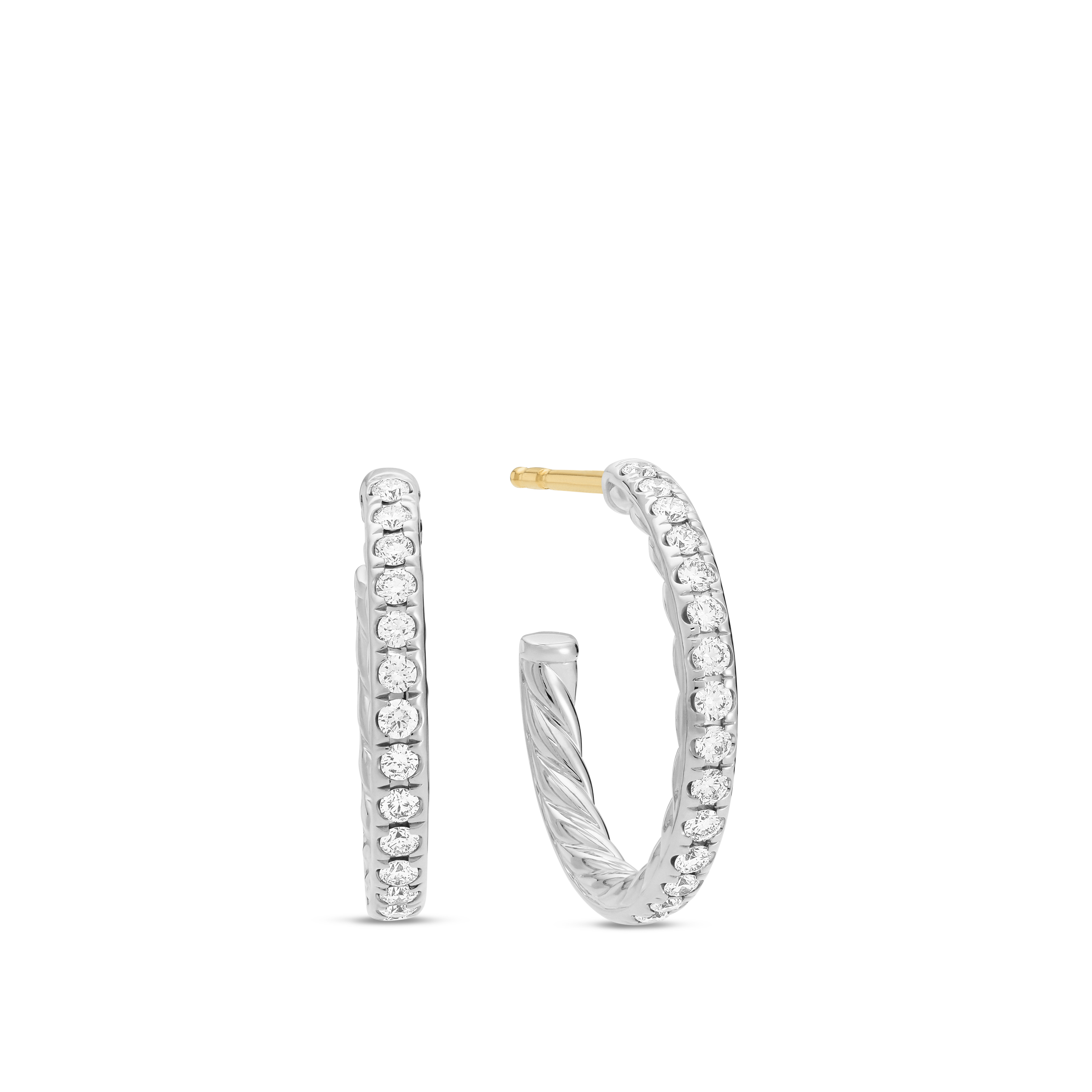 Pavé Hoop Earrings in Sterling Silver with Diamonds, 19mm Pavé Hoop Earrings in Sterling Silver with Diamonds, 19mm