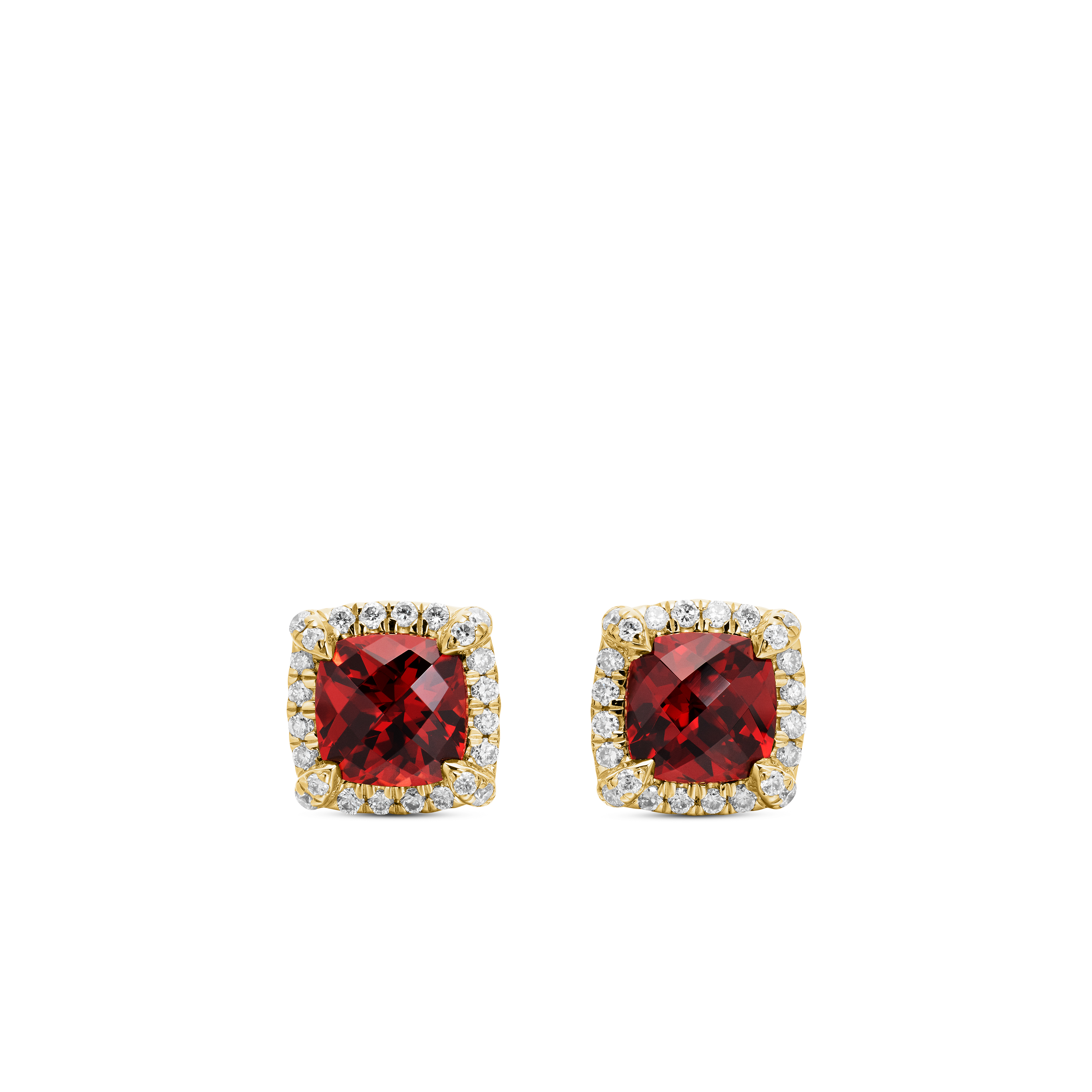 Petite Chatelaine® Pavé Bezel Stud Earrings in 18K Yellow Gold with Garnet and Diamonds, 5mm
