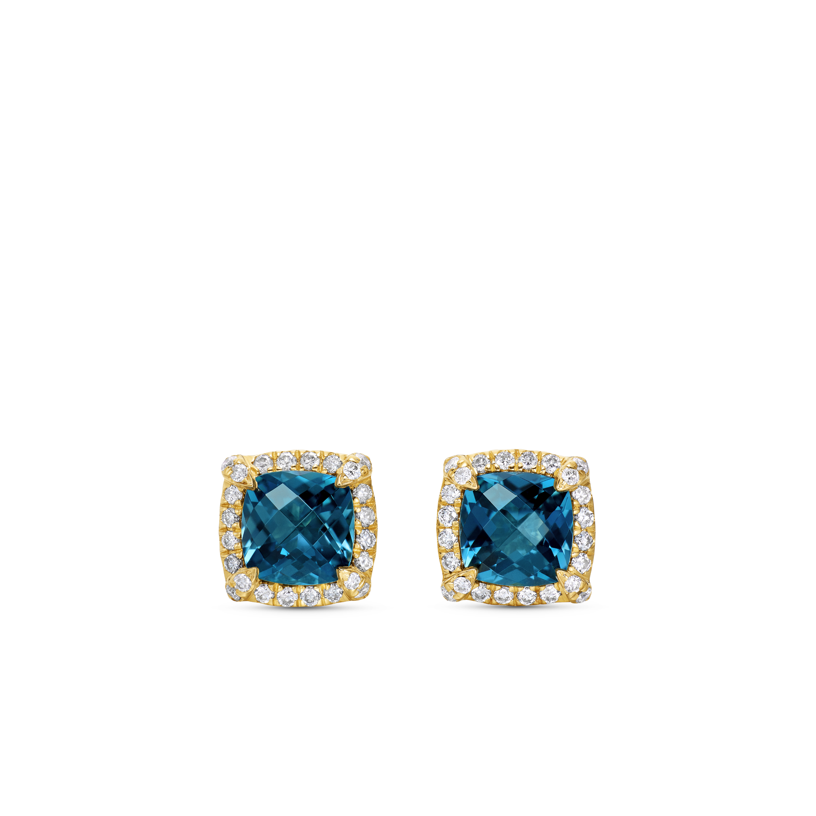 Petite Chatelaine® Pavé Bezel Stud Earrings in 18K Yellow Gold with Hampton Blue Topaz and Diamonds, 5mm
