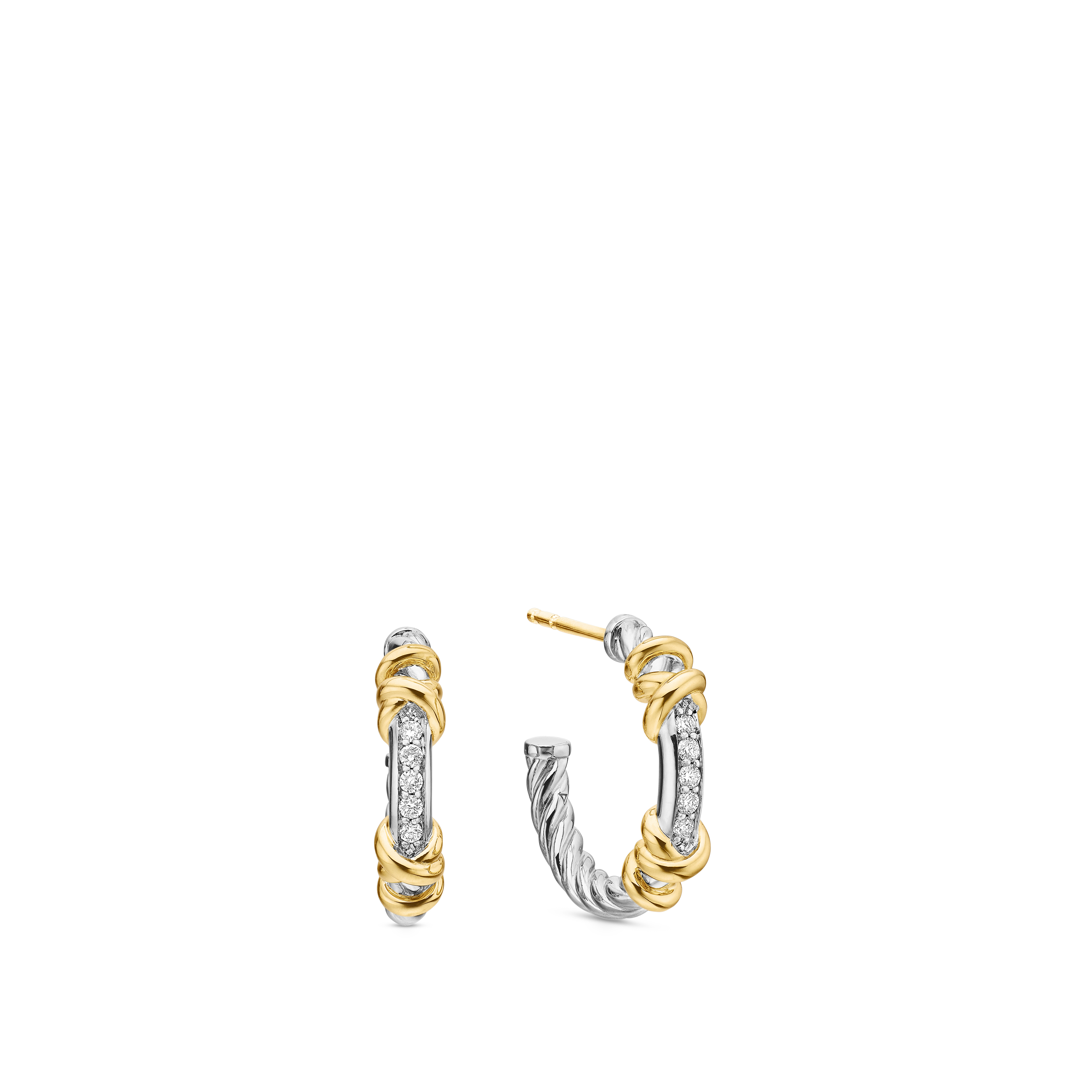 Petite Helena Wrap Hoop Earrings in Sterling Silver with 18K Yellow Gold and Diamonds, 3/4in Petite Helena Wrap Hoop Earrings in Sterling Silver with 18K Yellow Gold and Diamonds, 3/4in