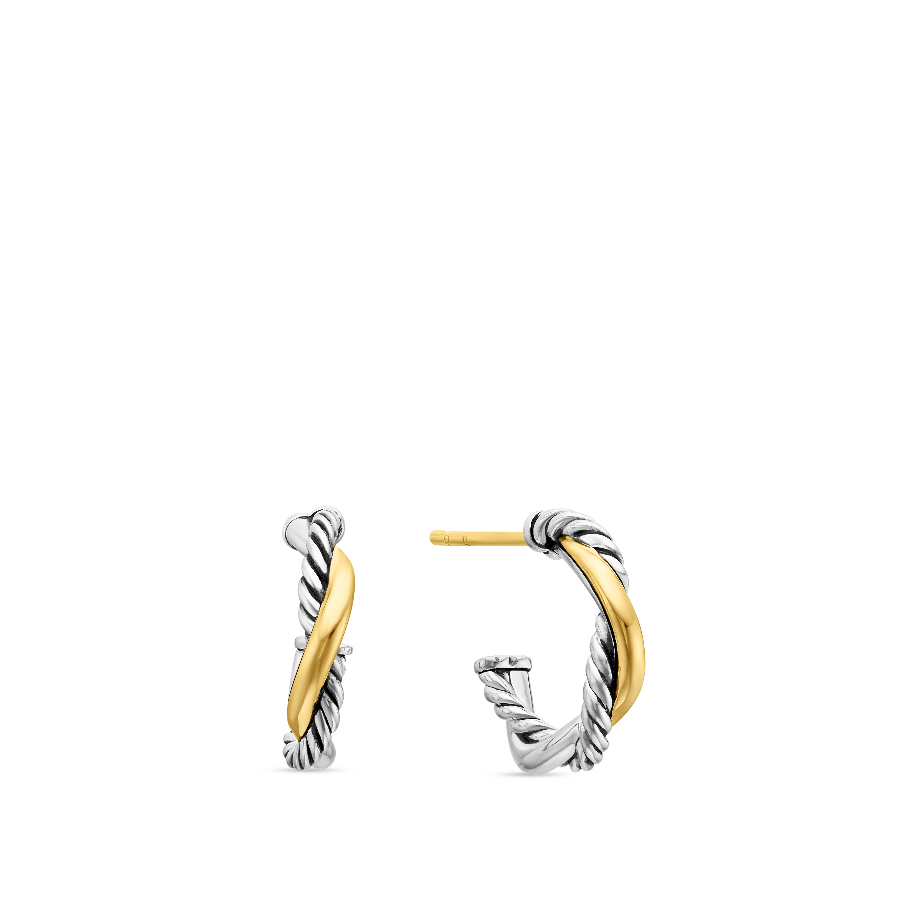 Petite Infinity Huggie Hoop Earrings in Sterling Silver with 14K Yellow Gold, 3mm
