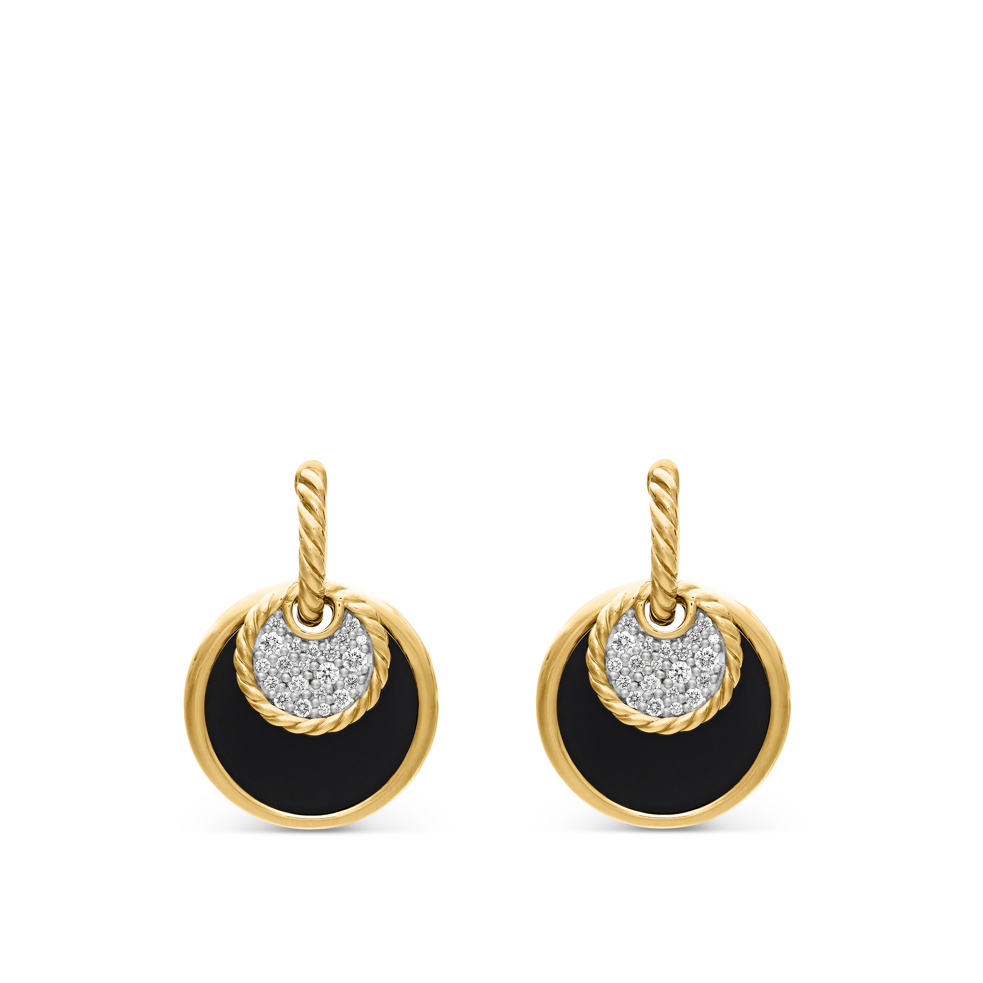 DY Elements® Convertible Drop Earrings in 18K Yellow Gold with Black Onyx Reversible to Mother of Pearl and Diamonds, 21.5mm DY Elements® Convertible Drop Earrings in 18K Yellow Gold with Black Onyx Reversible to Mother of Pearl and Diamonds, 21.5mm