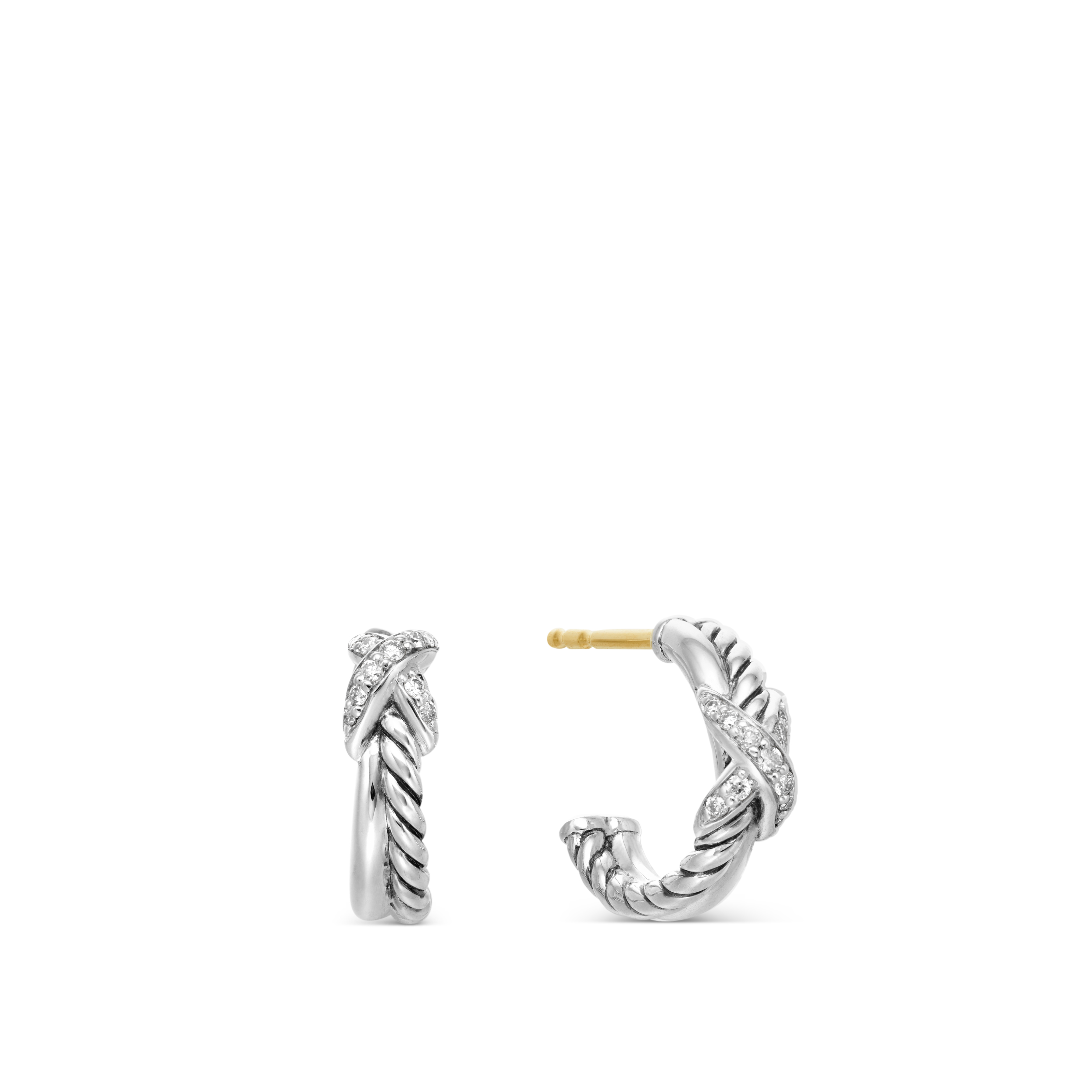 Petite X Hoop Earrings in Sterling Silver with Pavé Diamonds, 12.6mm Petite X Hoop Earrings in Sterling Silver with Pavé Diamonds, 12.6mm