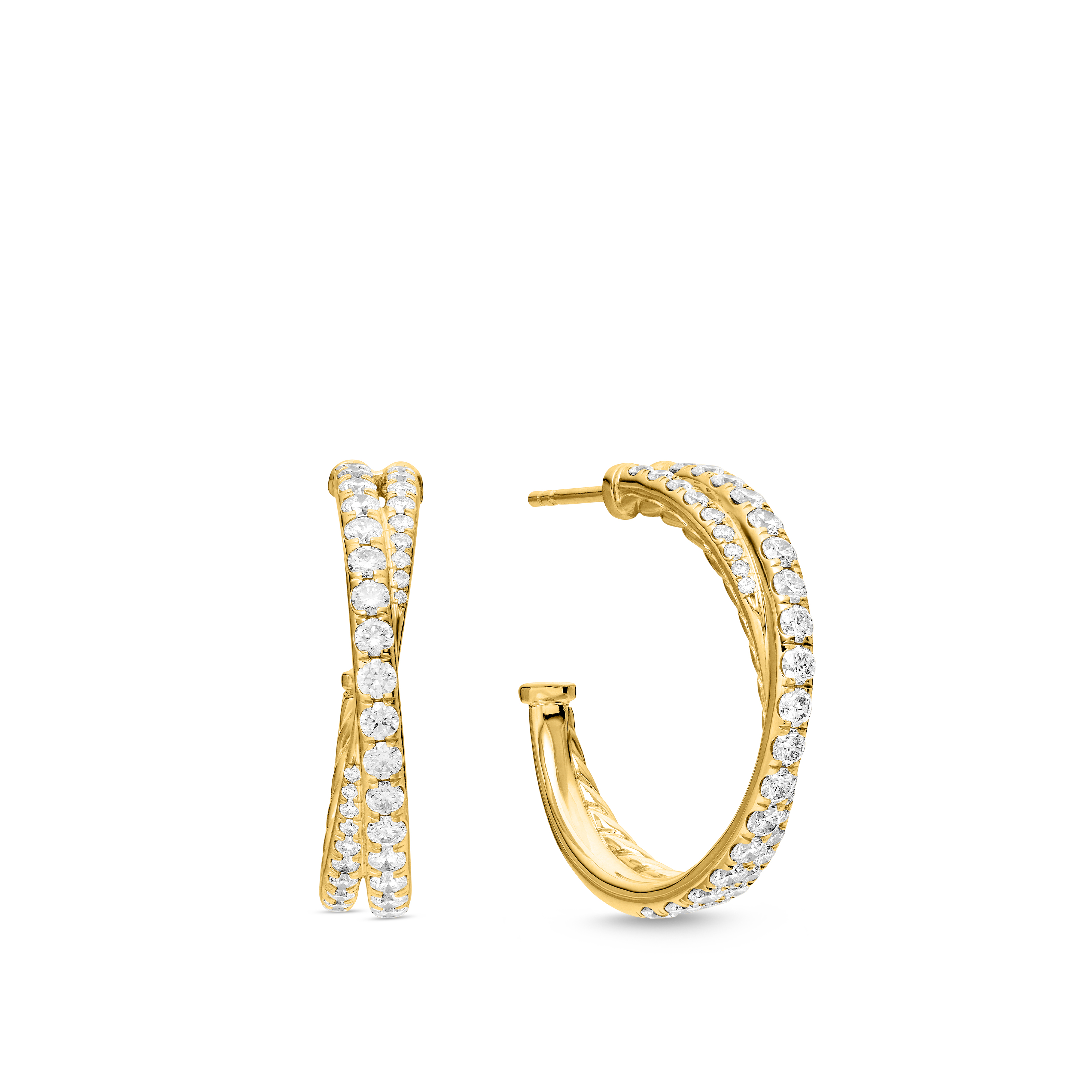 Pavé Crossover Hoop Earrings in 18K Yellow Gold with Diamonds, 24mm Pavé Crossover Hoop Earrings in 18K Yellow Gold with Diamonds, 24mm