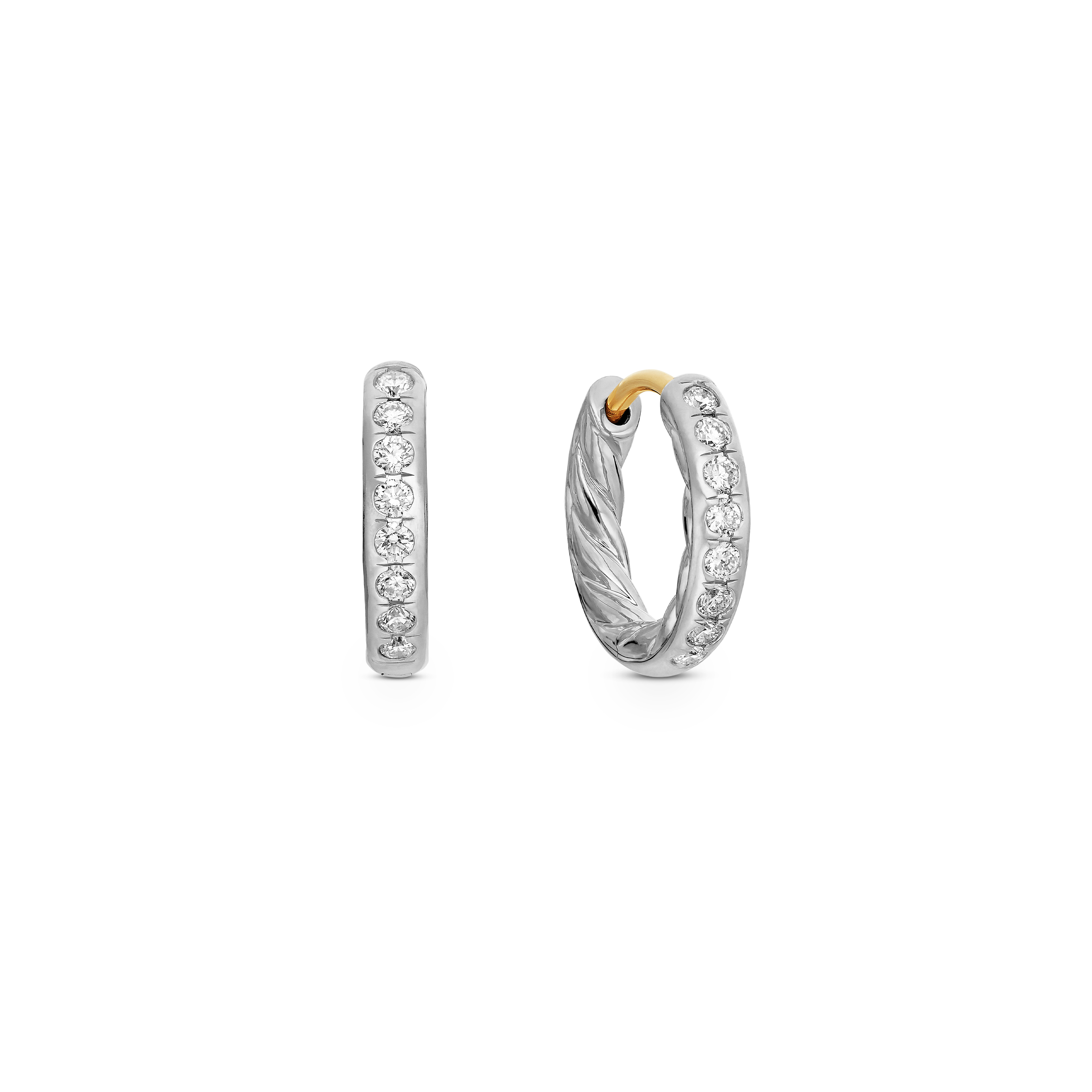 Sculpted Cable Huggie Hoop Earrings in Sterling Silver with Diamonds, 13mm Sculpted Cable Huggie Hoop Earrings in Sterling Silver with Diamonds, 13mm