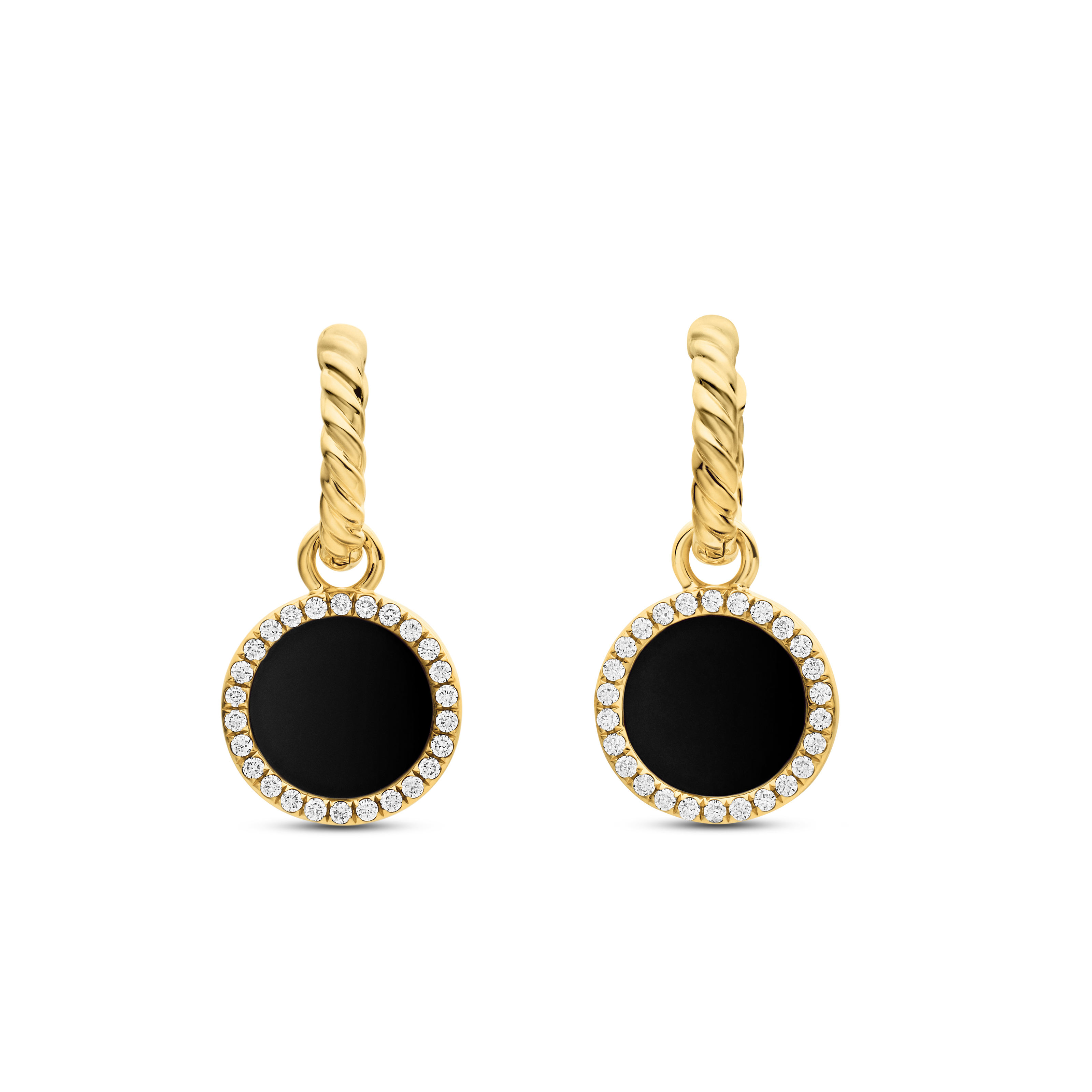 Petite DY Elements® Drop Earrings in 18K Yellow Gold with Black Onyx and Diamonds, 22.6mm