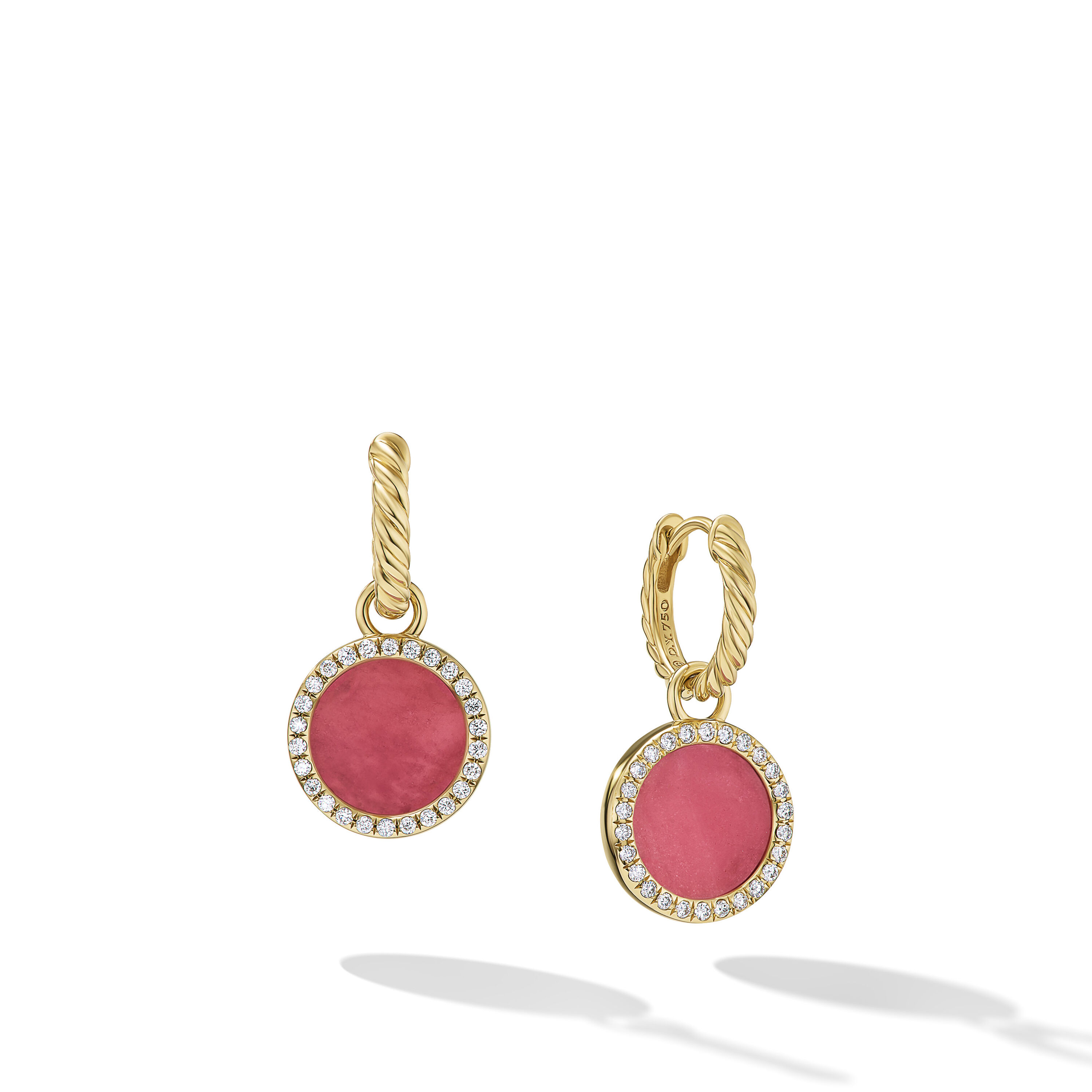 Petite DY Elements Drop Earrings in 18K Yellow Gold with Rhodonite and Diamonds, 22.6mm Petite DY Elements Drop Earrings in 18K Yellow Gold with Rhodonite and Diamonds, 22.6mm