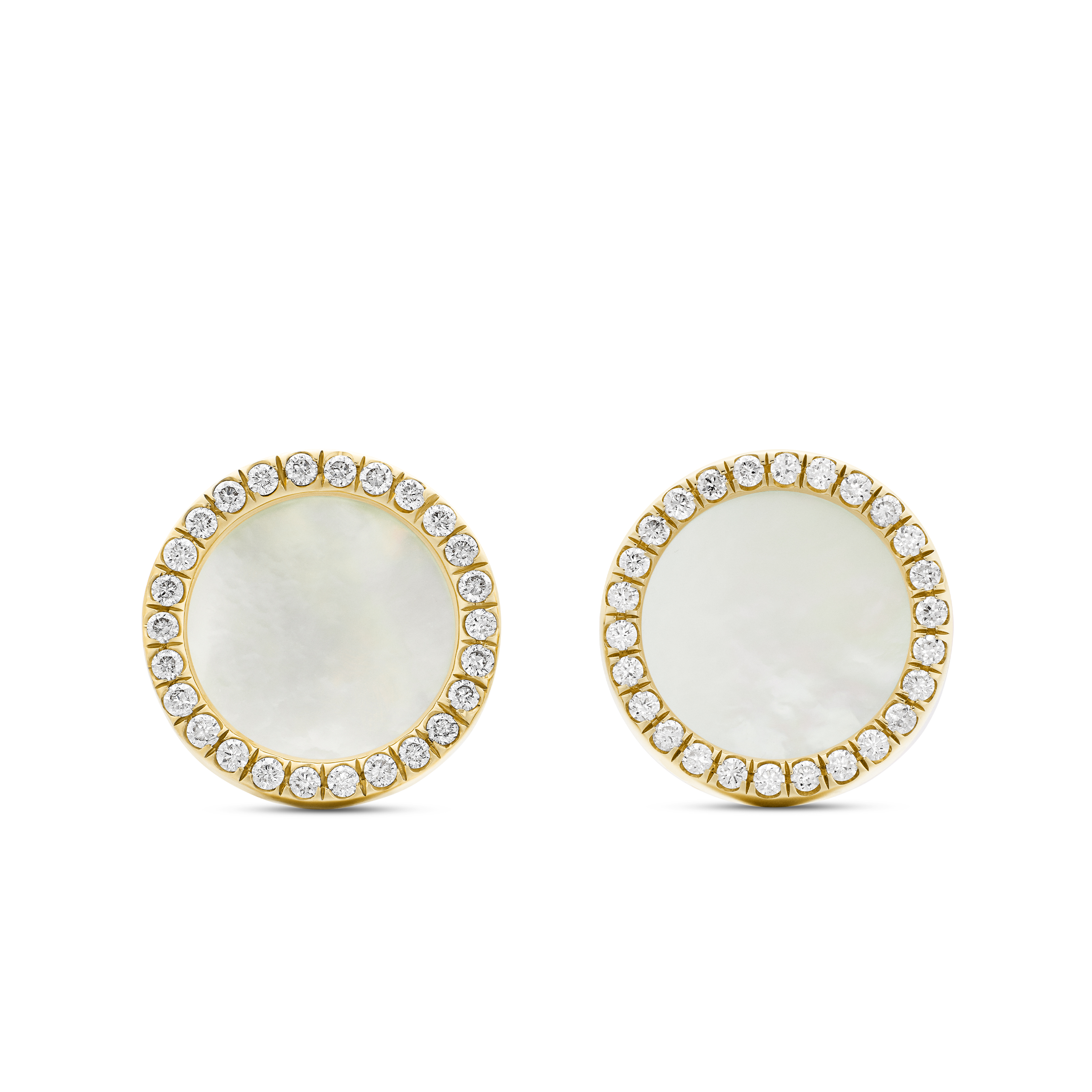 Petite DY Elements® Stud Earrings in 18K Yellow Gold with Mother of Pearl and Diamonds, 11mm