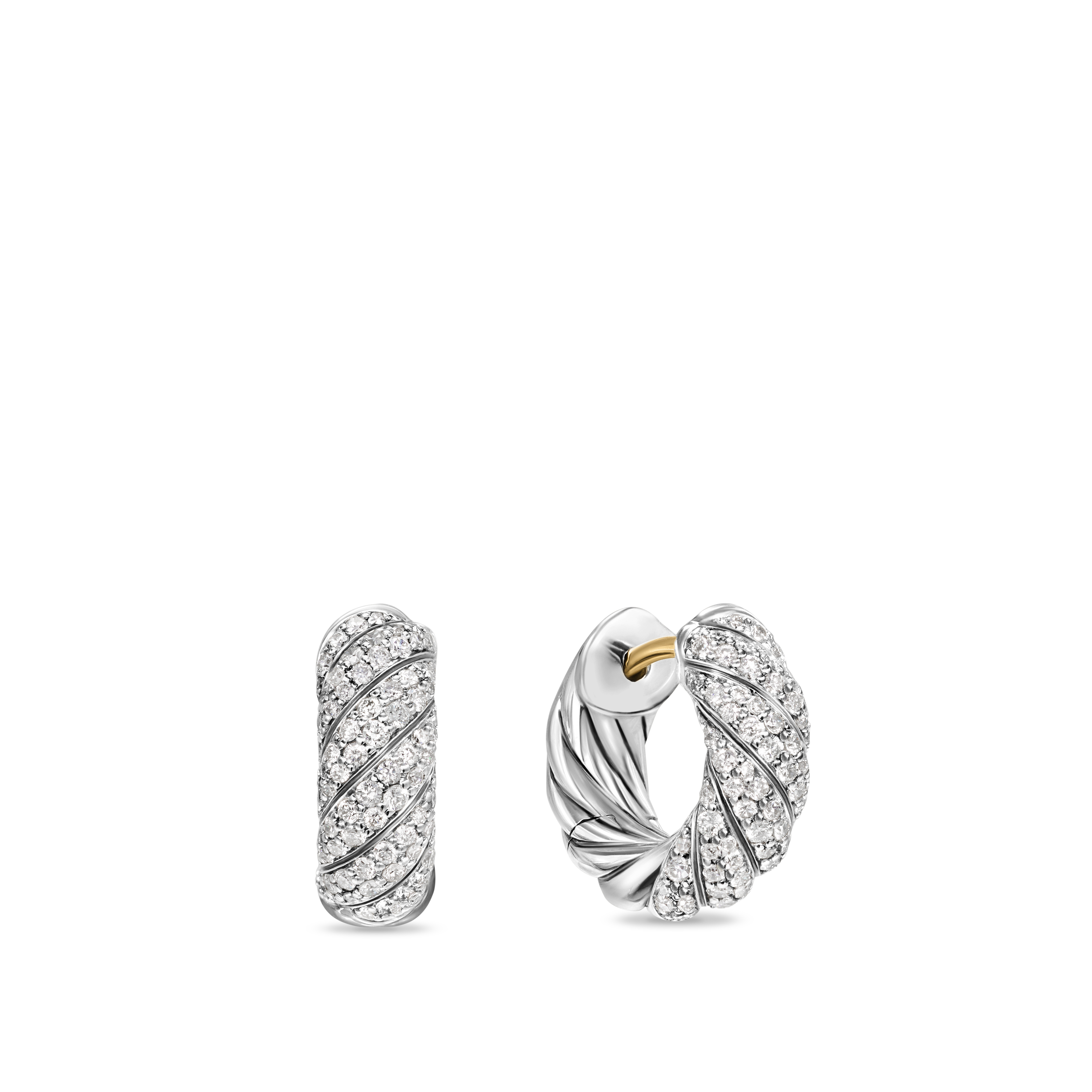 Sculpted Cable Hoop Earrings in Sterling Silver with Diamonds, 14.4mm Sculpted Cable Hoop Earrings in Sterling Silver with Diamonds, 14.4mm