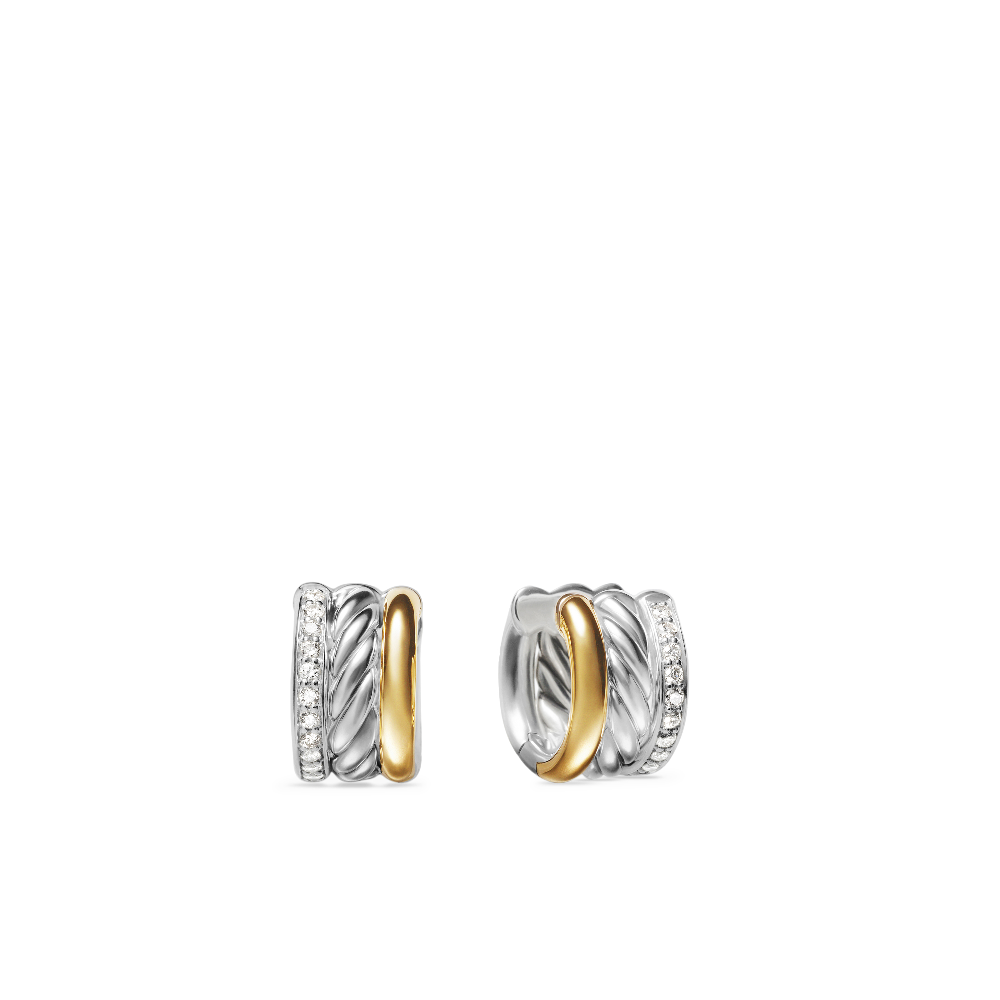 DY Mercer® Huggie Hoop Earrings in Sterling Silver with 18K Yellow Gold and Diamonds, 14mm DY Mercer® Huggie Hoop Earrings in Sterling Silver with 18K Yellow Gold and Diamonds, 14mm