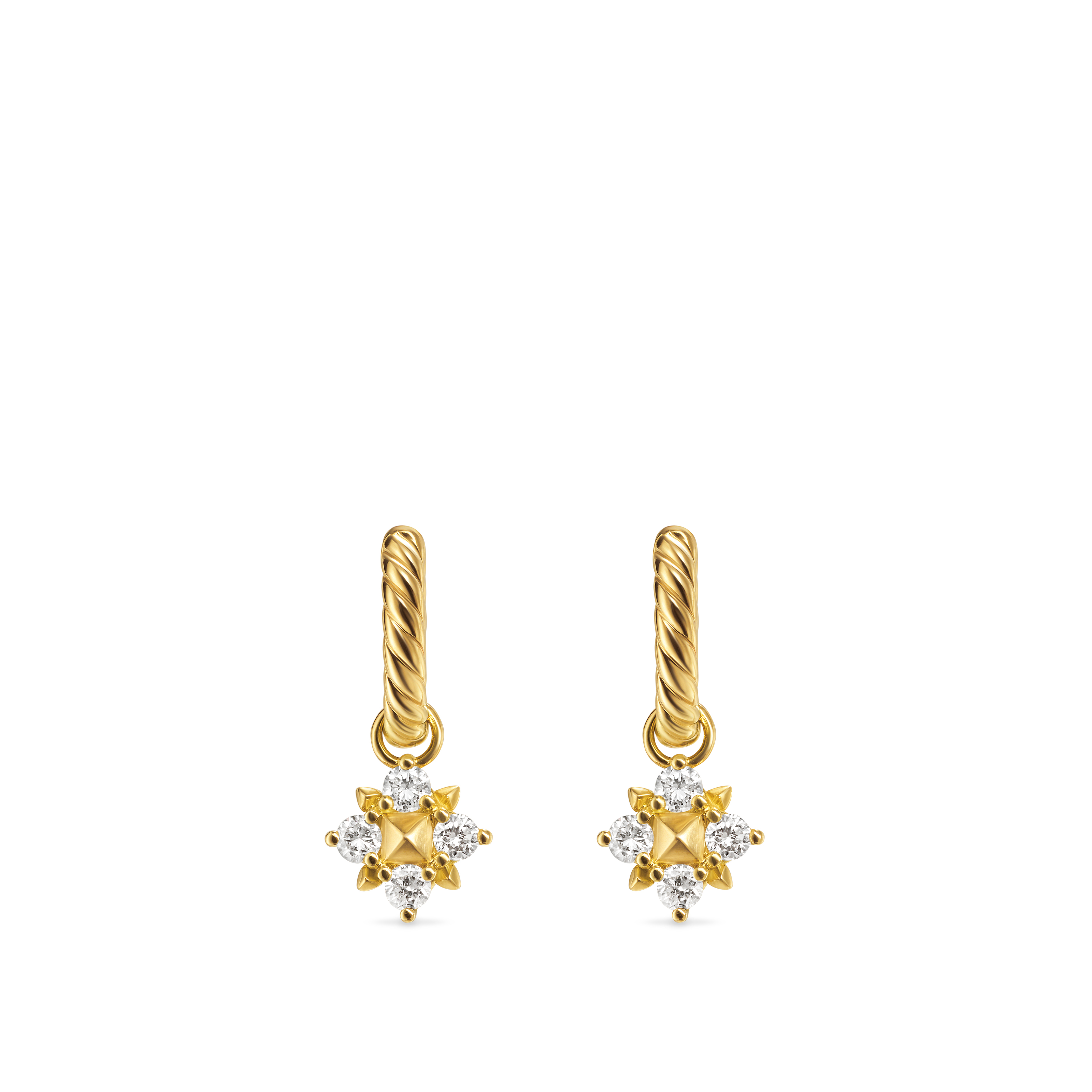 Petite Modern Renaissance Pyramid Drop Earrings in 18K Yellow Gold with Diamonds, 18.8mm Petite Modern Renaissance Pyramid Drop Earrings in 18K Yellow Gold with Diamonds, 18.8mm