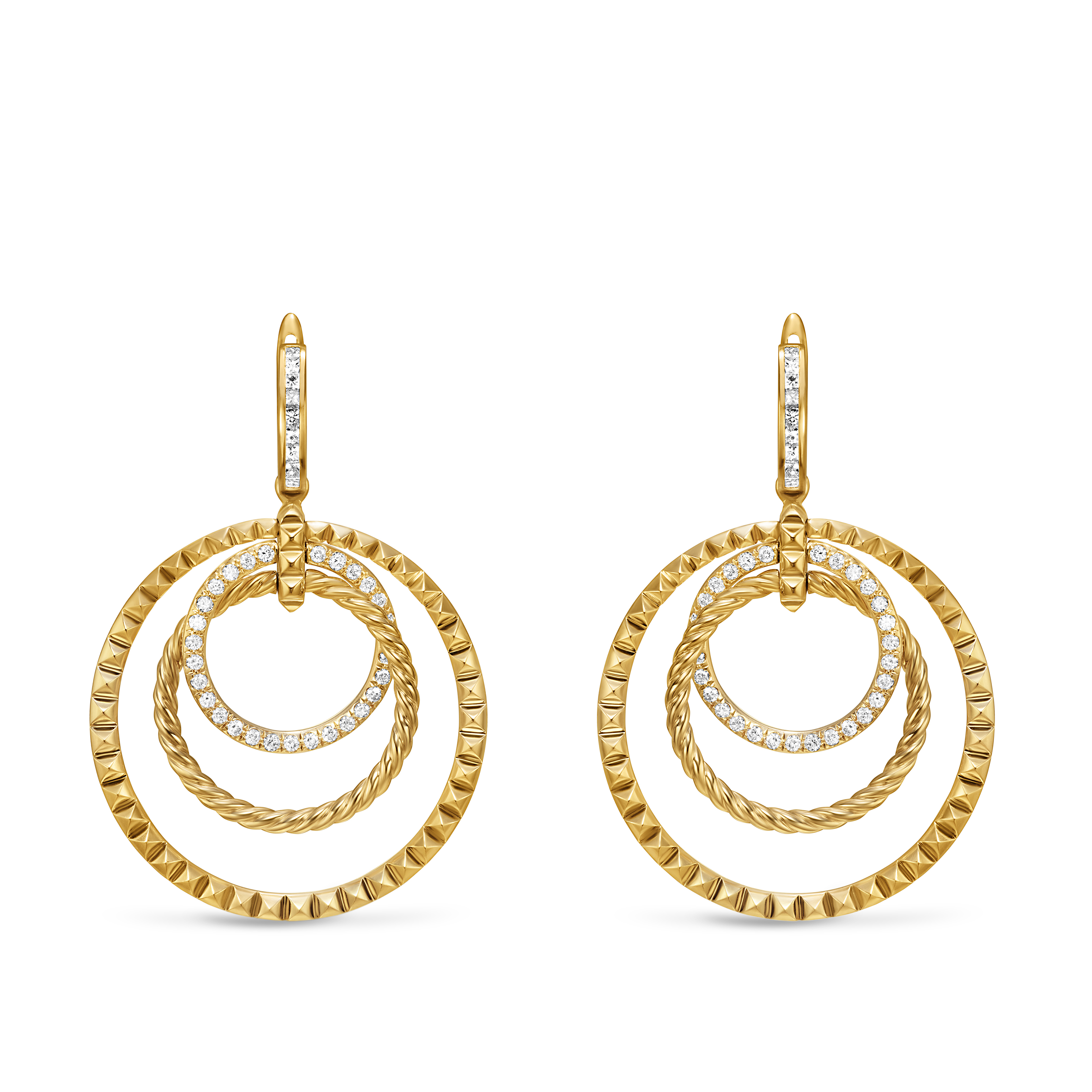 Crossover Trio Drop Earrings in 18K Yellow Gold with Diamonds, 35mm Crossover Trio Drop Earrings in 18K Yellow Gold with Diamonds, 35mm