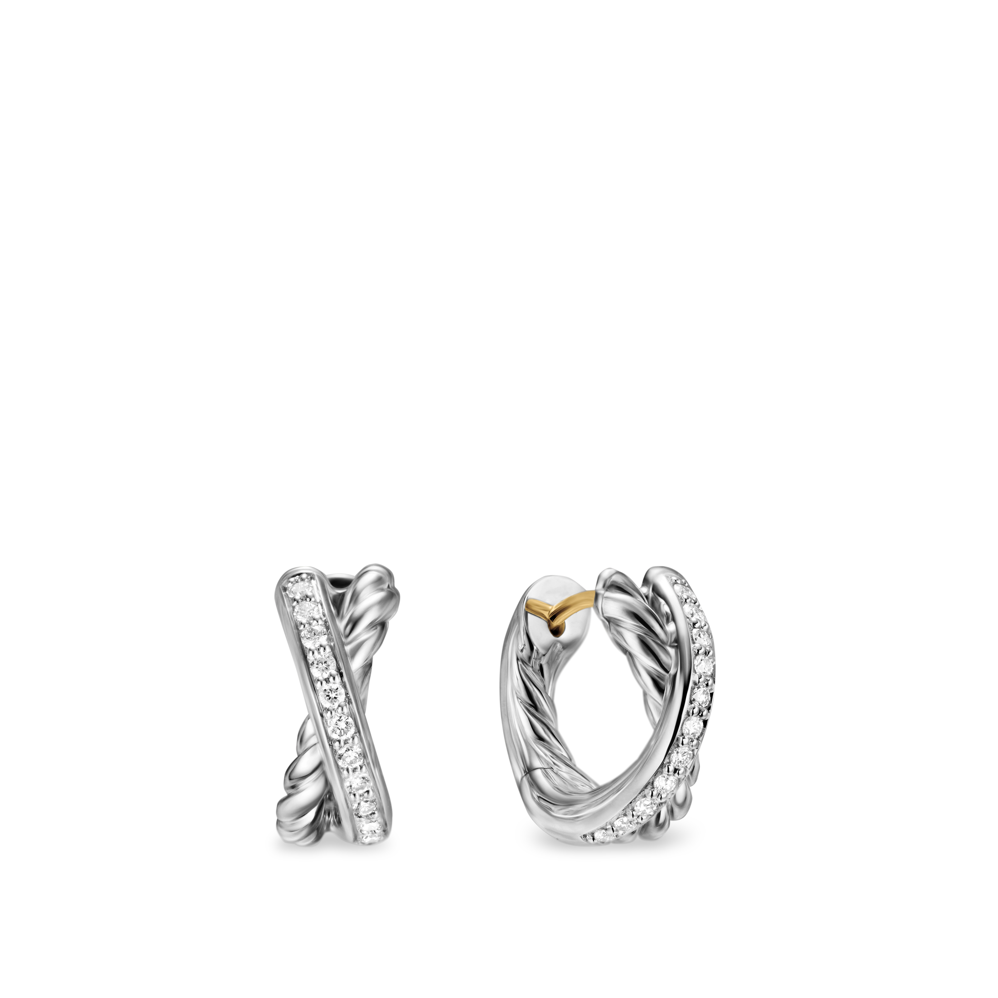 Crossover Huggie Hoop Earrings in Sterling Silver with Diamonds, 12.4mm Crossover Huggie Hoop Earrings in Sterling Silver with Diamonds, 12.4mm