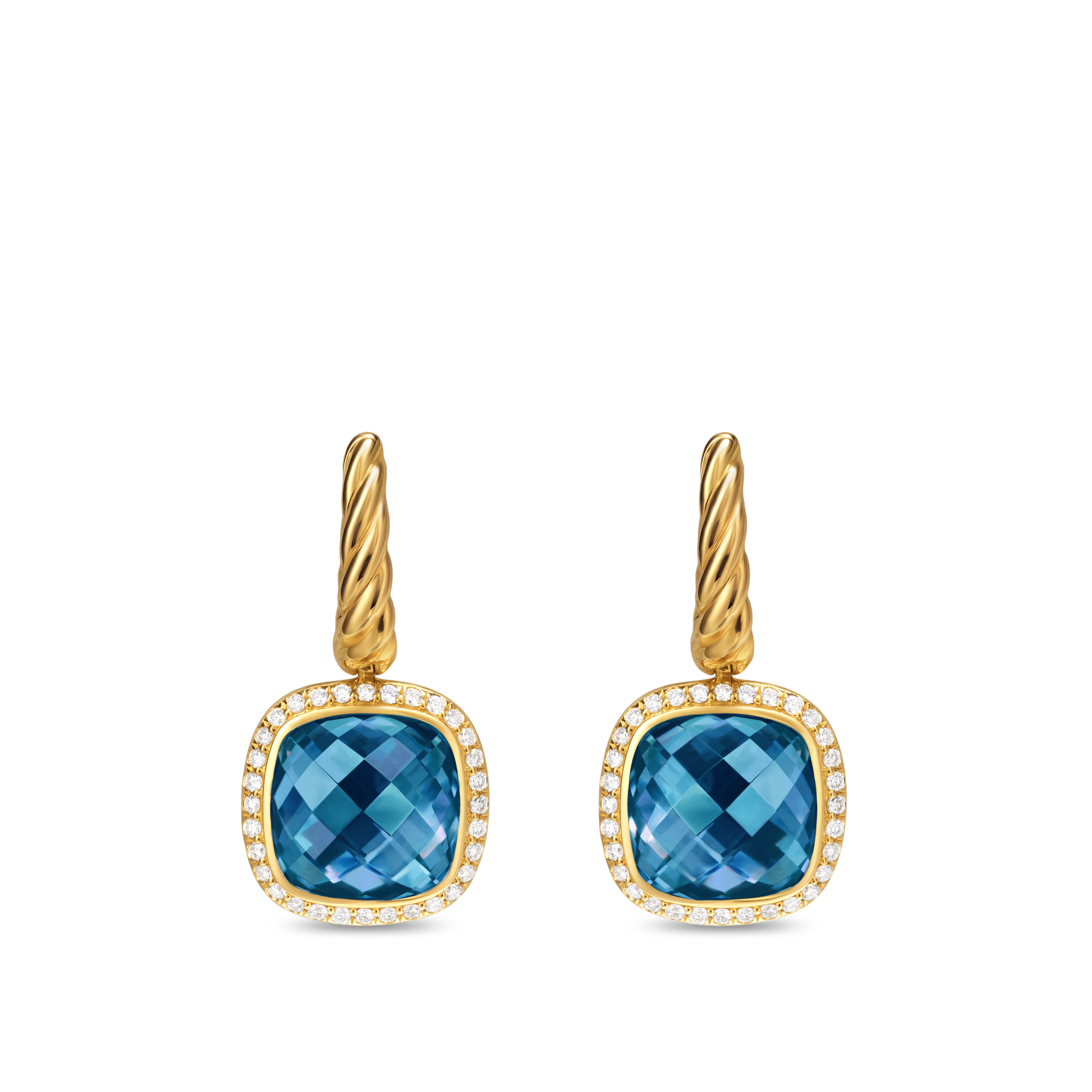 Albion® Drop Earrings in 18K Yellow Gold with Hampton Blue Topaz and Diamonds, 10mm Albion® Drop Earrings in 18K Yellow Gold with Hampton Blue Topaz and Diamonds, 10mm