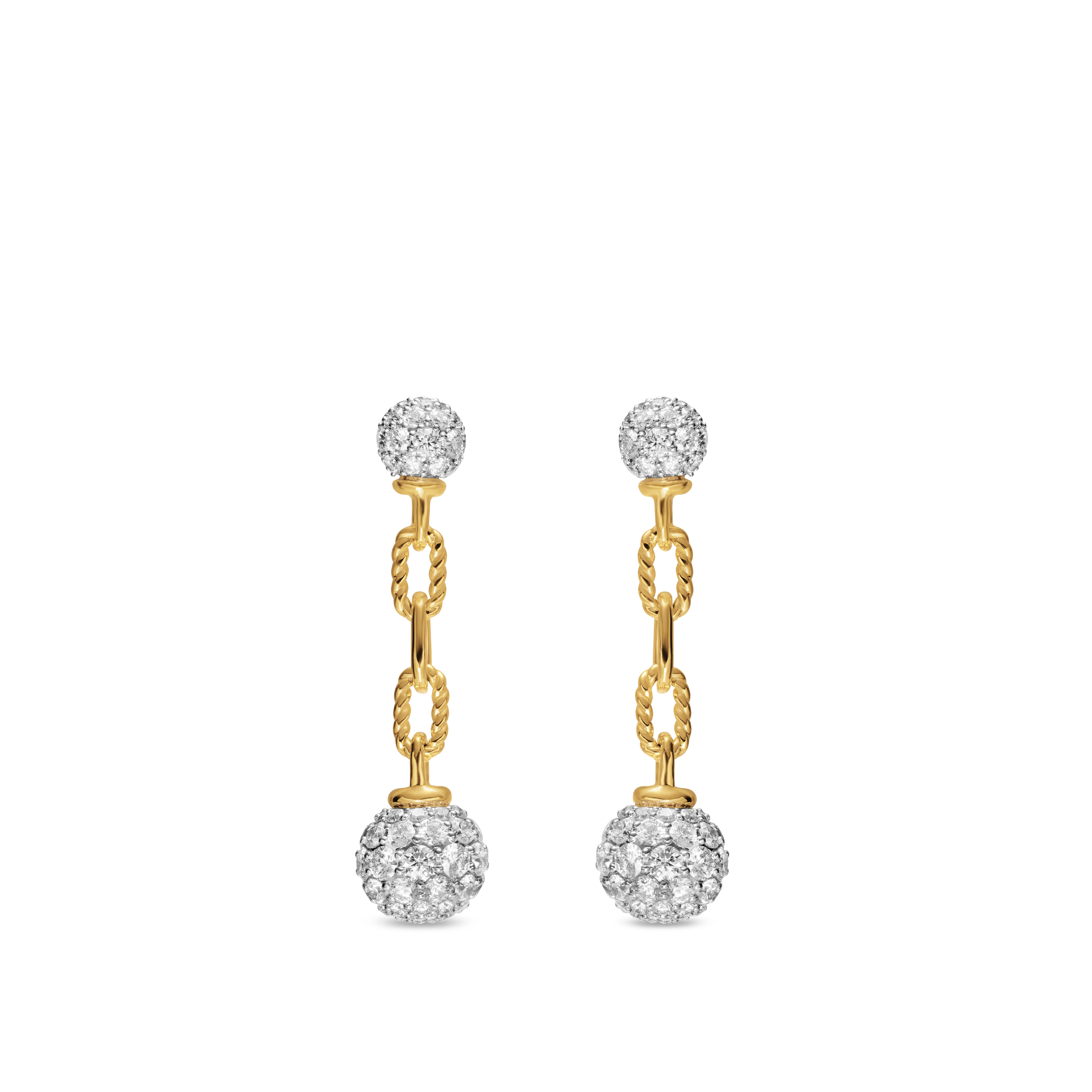DY Madison® Pavé Bead Drop Earrings in 18K Yellow Gold with Diamonds, 33mm DY Madison® Pavé Bead Drop Earrings in 18K Yellow Gold with Diamonds, 33mm