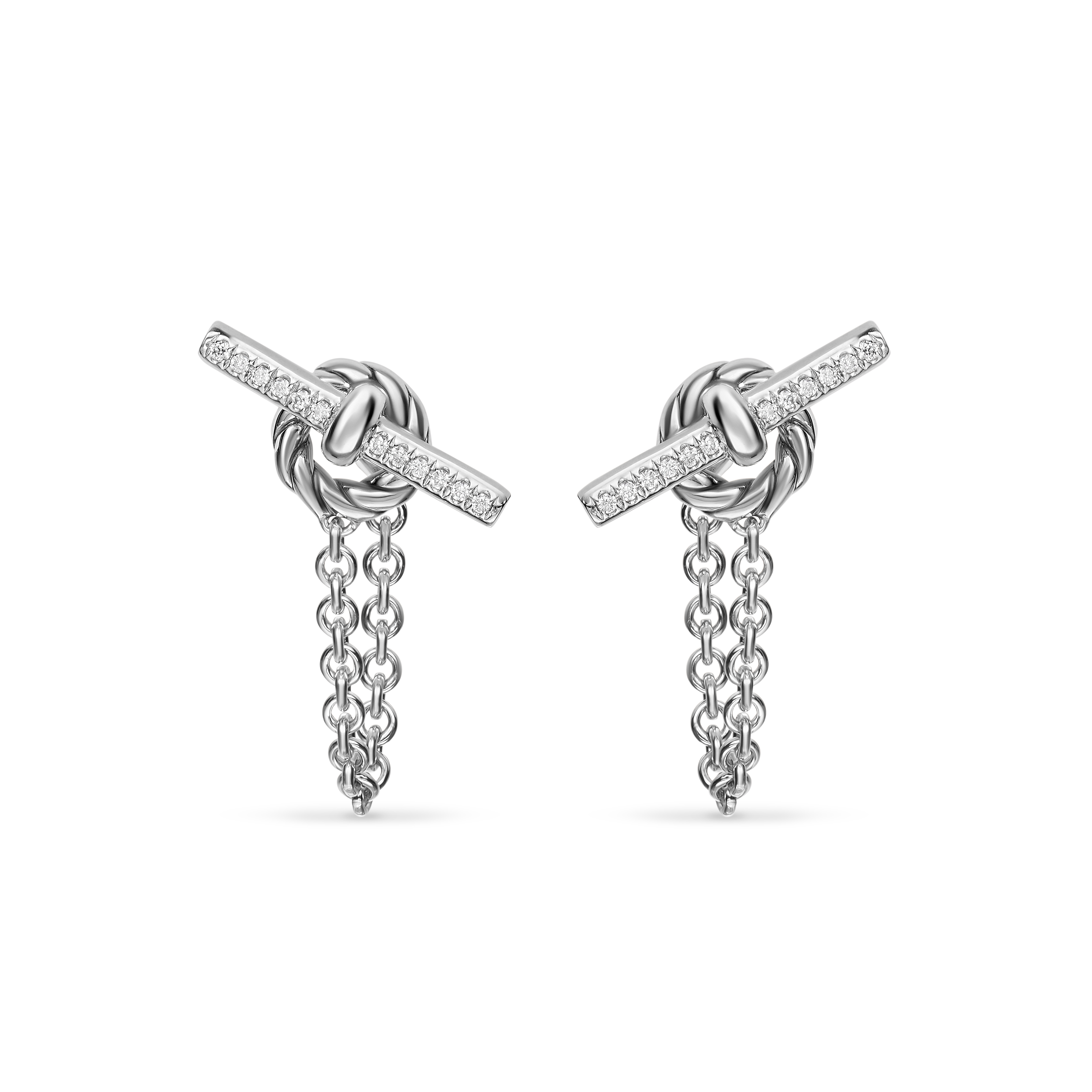 DY Mercer® Petite Toggle Chain Stud Earrings in Sterling Silver with Diamonds, 38.2mm DY Mercer® Petite Toggle Chain Stud Earrings in Sterling Silver with Diamonds, 38.2mm