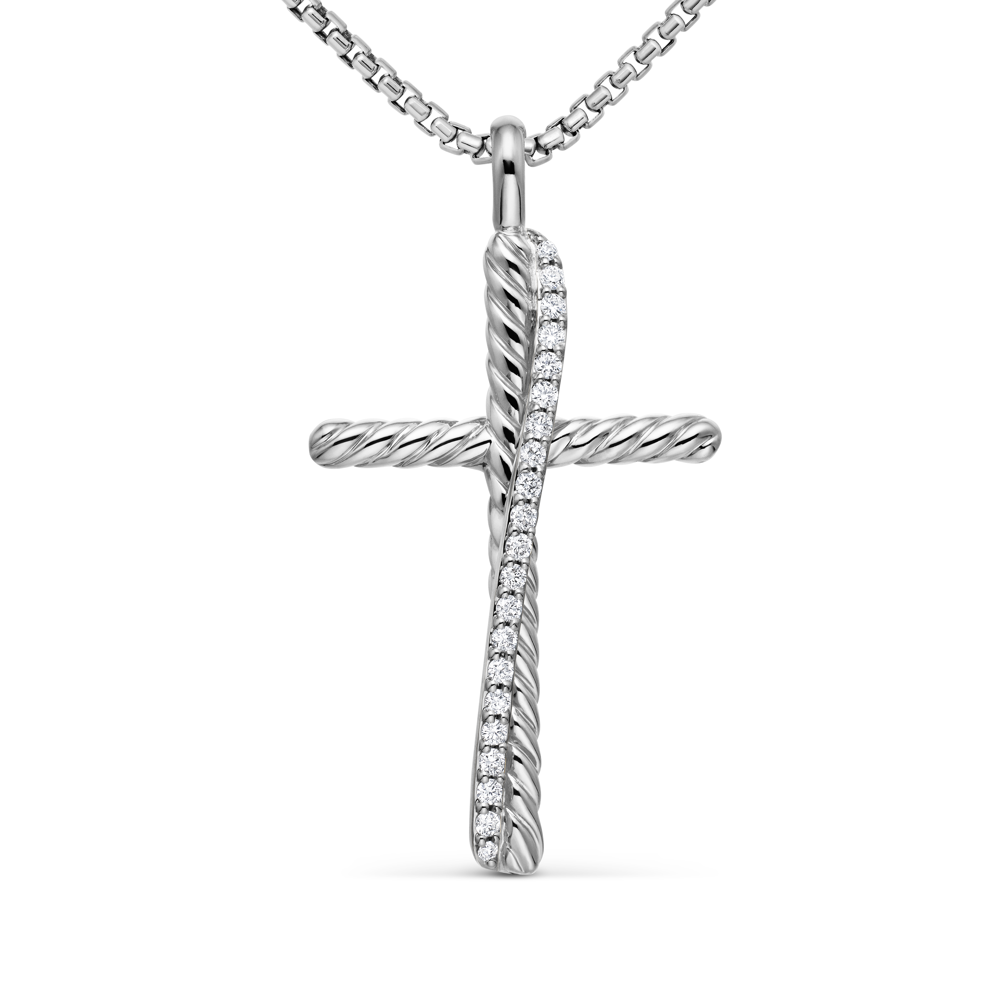 Cross Crossover Necklace in Sterling Silver with Diamonds