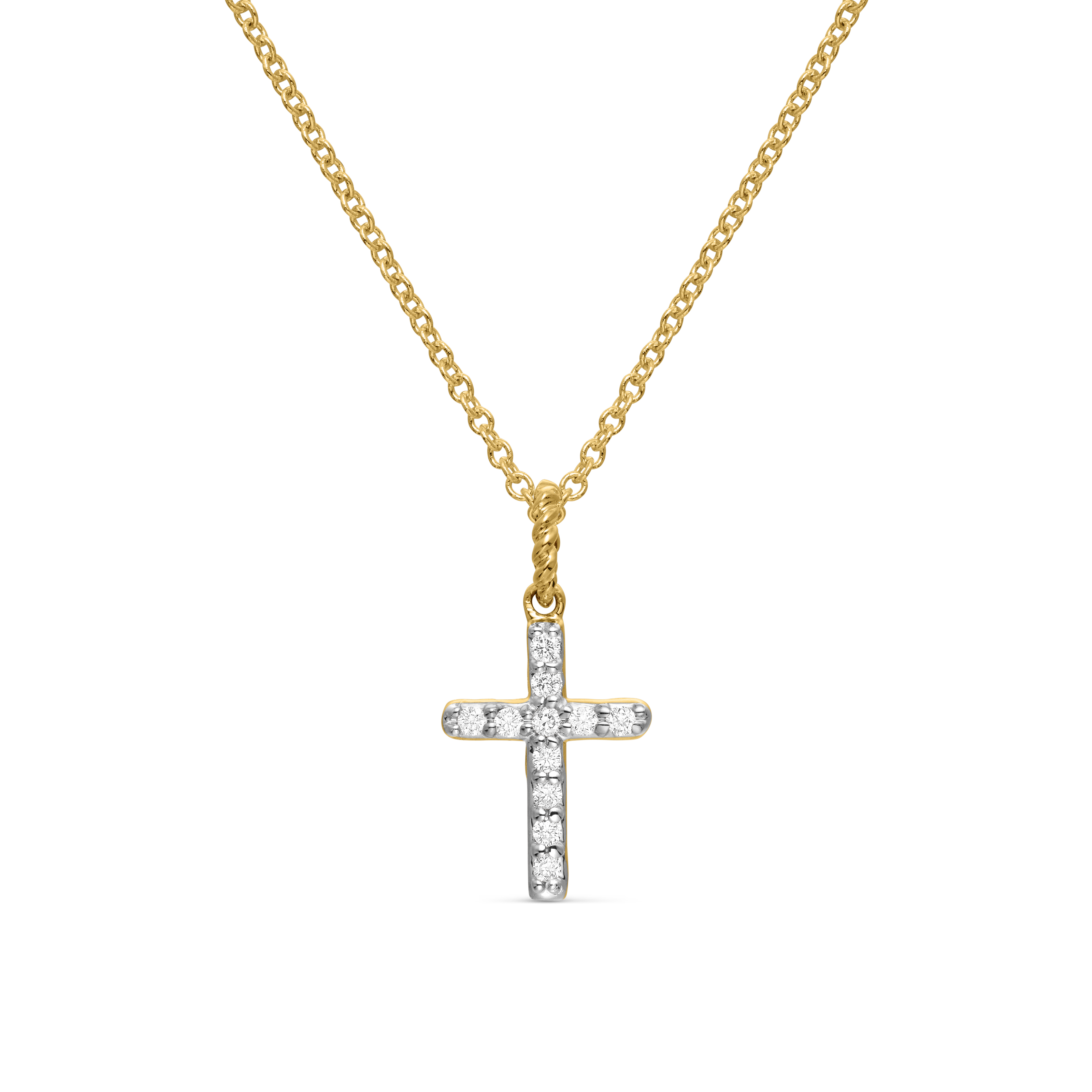 Cross Cable Collectible Necklace in 18k Yellow Gold with Diamonds Cross Cable Collectible Necklace in 18k Yellow Gold with Diamonds