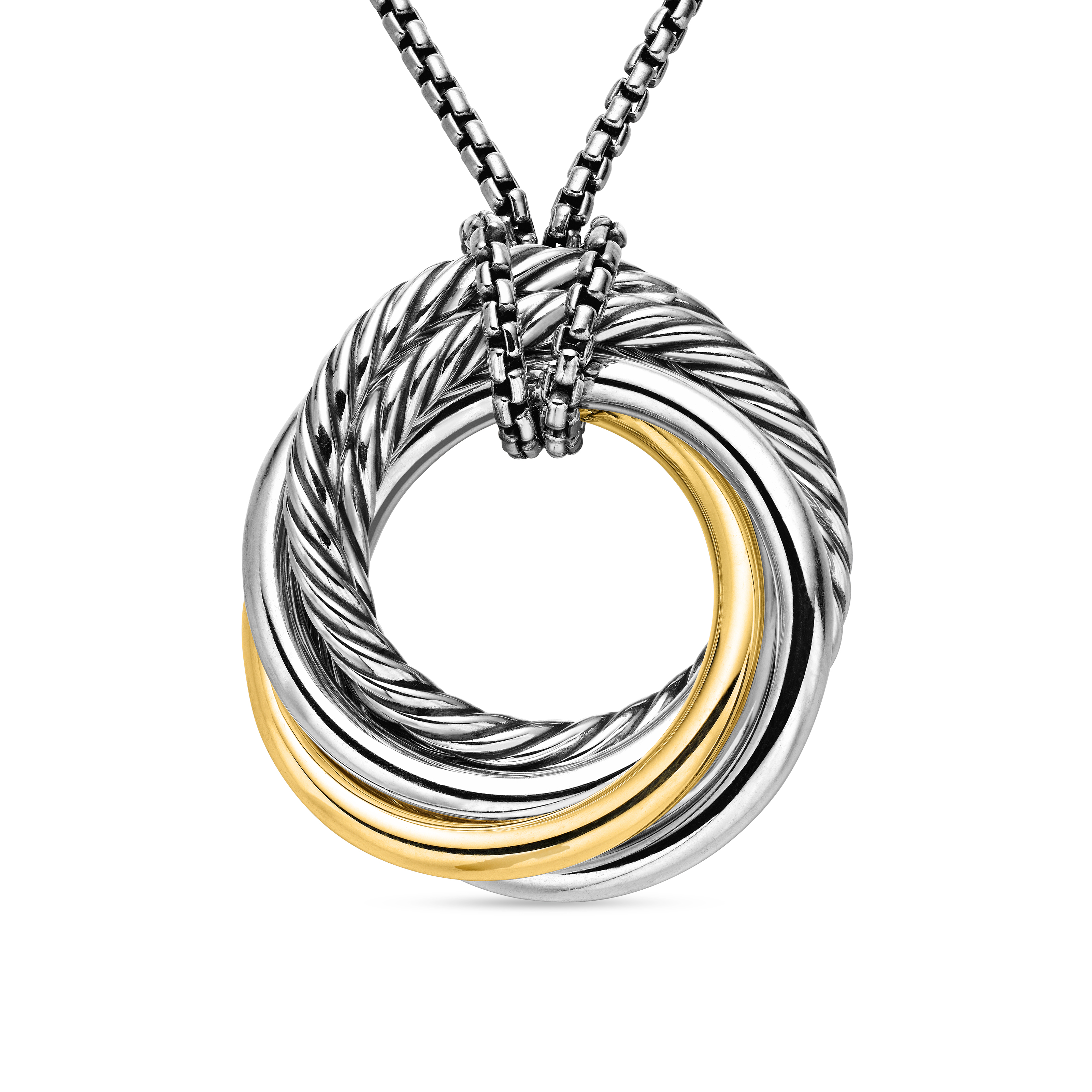 Crossover Pendant Necklace in Sterling Silver with 14K Yellow Gold, 28mm Crossover Pendant Necklace in Sterling Silver with 14K Yellow Gold, 28mm