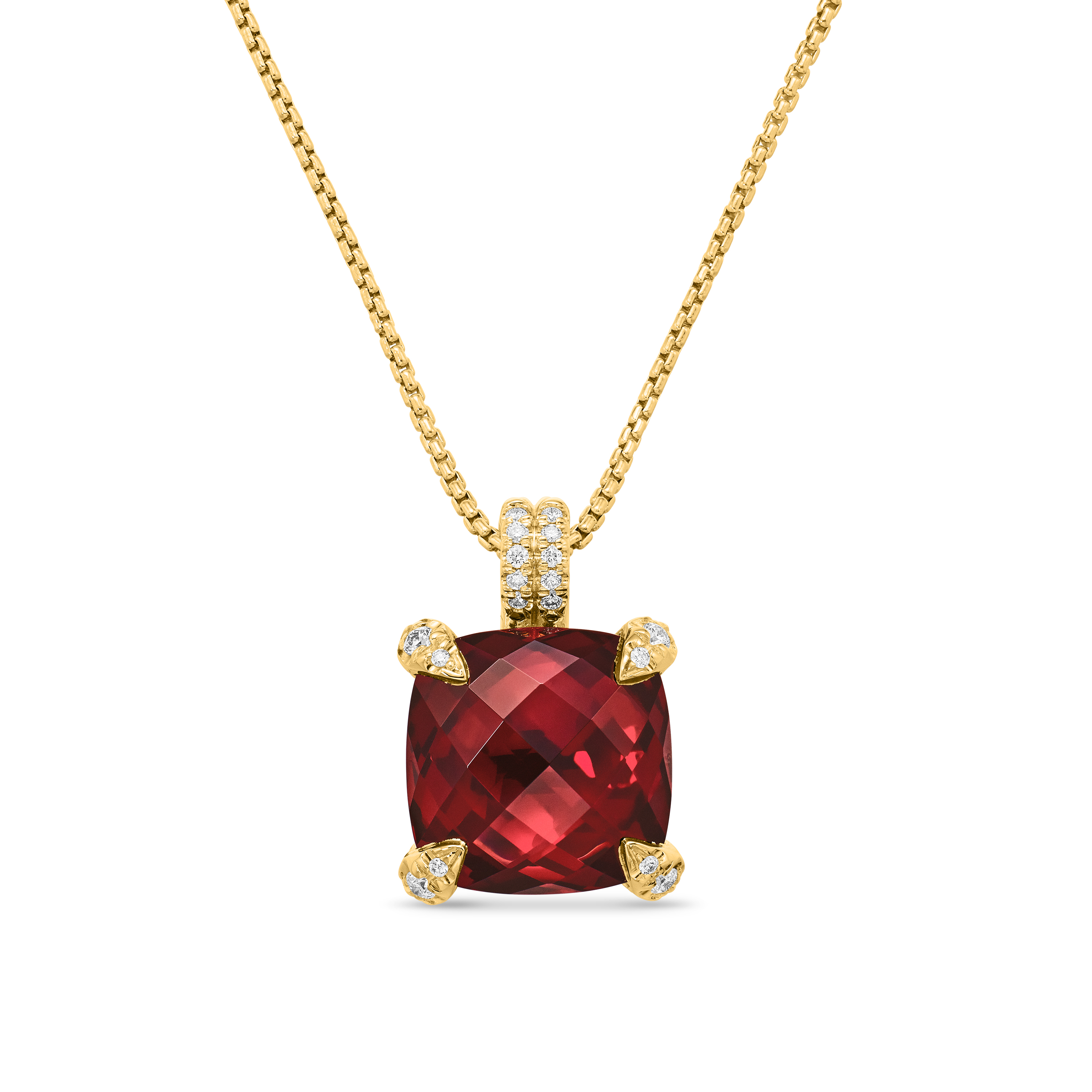 Chatelaine® Pendant Necklace in 18K Yellow Gold with Garnet and Diamonds, 11mm