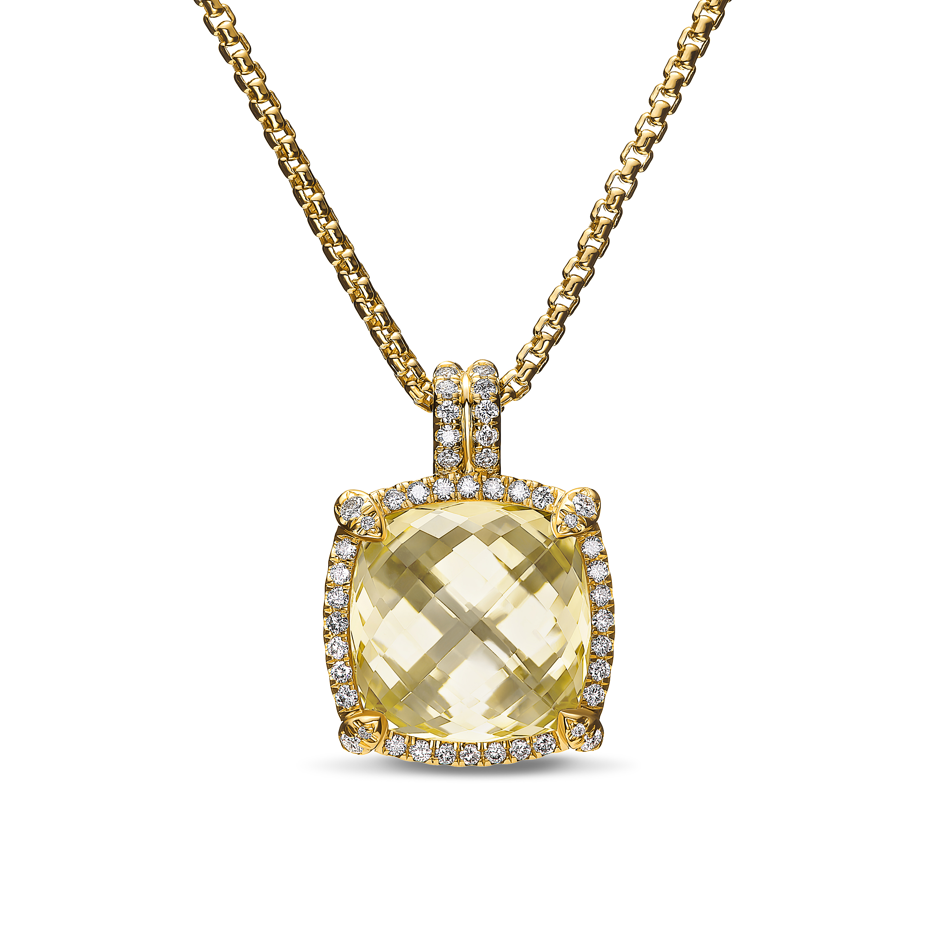 Chatelaine® Pavé Bezel Pendant Necklace in 18K Yellow Gold with Champagne Citrine and Diamonds, 14mm Chatelaine® Pavé Bezel Pendant Necklace in 18K Yellow Gold with Champagne Citrine and Diamonds, 14mm