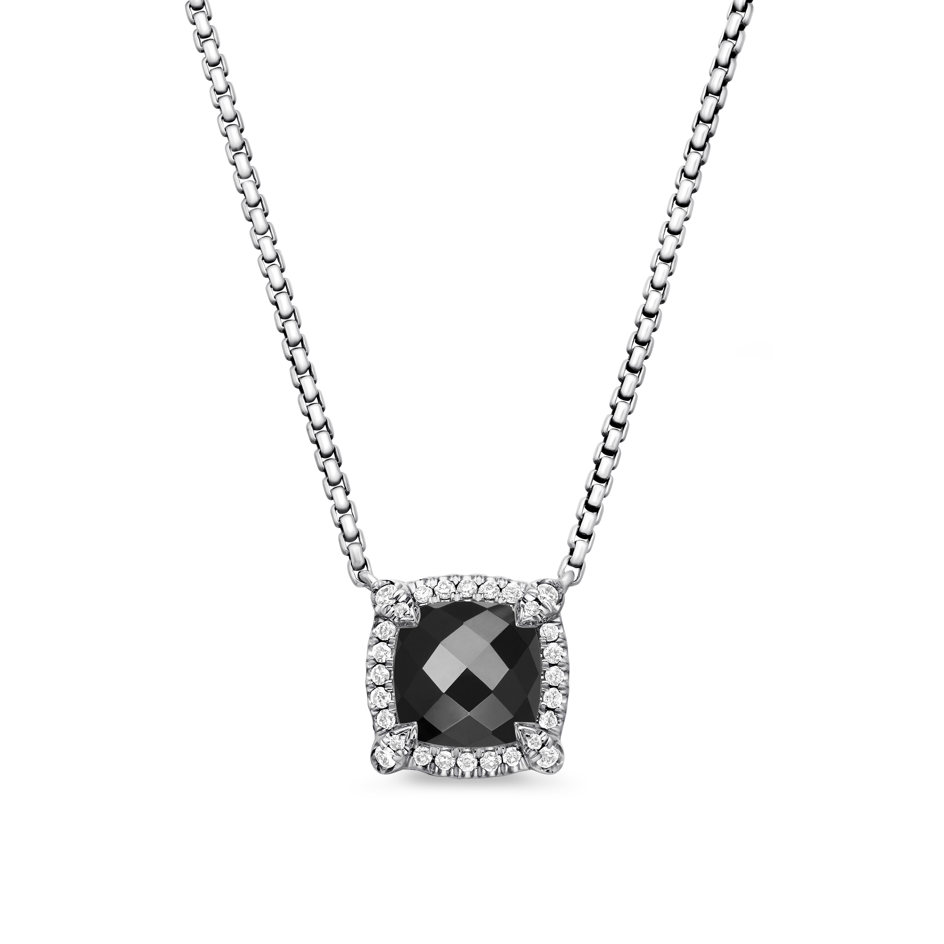 Petite Chatelaine® Pavé Bezel Pendant Necklace in Sterling Silver with Black Onyx and Diamonds, 7mm Petite Chatelaine® Pavé Bezel Pendant Necklace in Sterling Silver with Black Onyx and Diamonds, 7mm